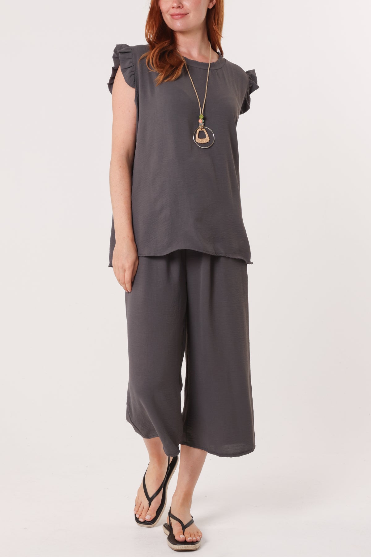 Ruffle Sleeve Top Culotte Trousers Set