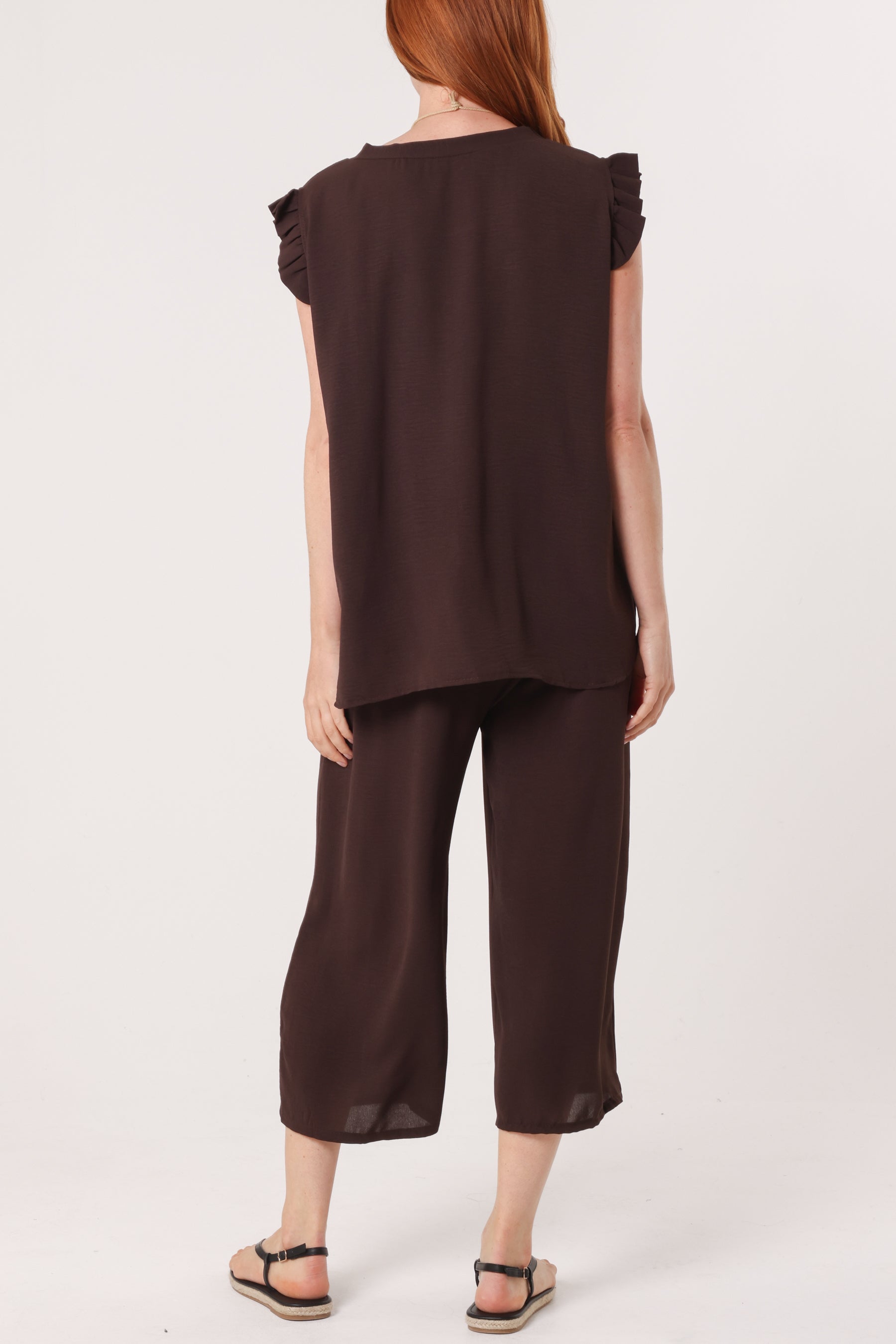 Ruffle Sleeve Top Culotte Trousers Set