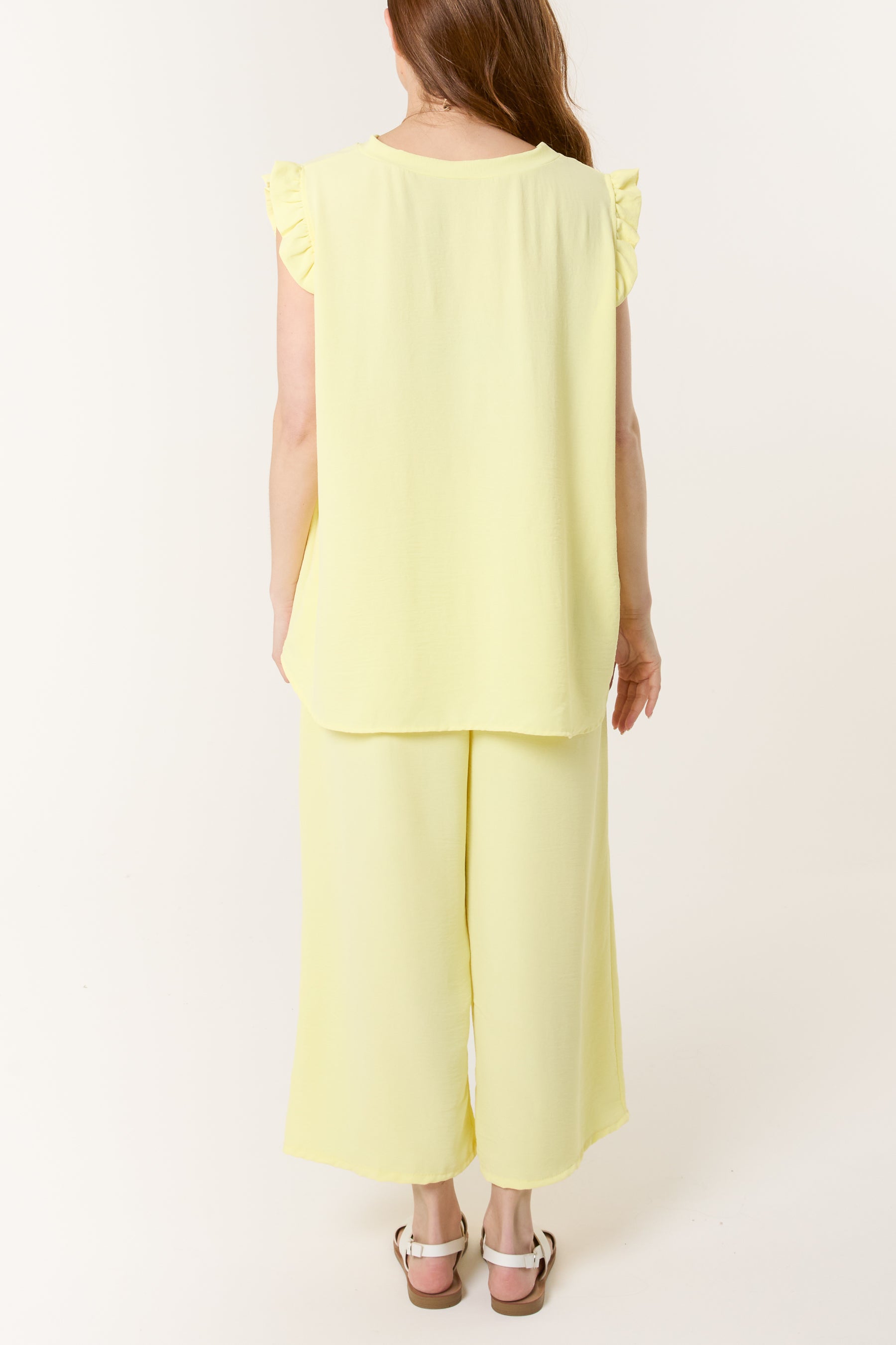 Ruffle Sleeve Top Culotte Trousers Set
