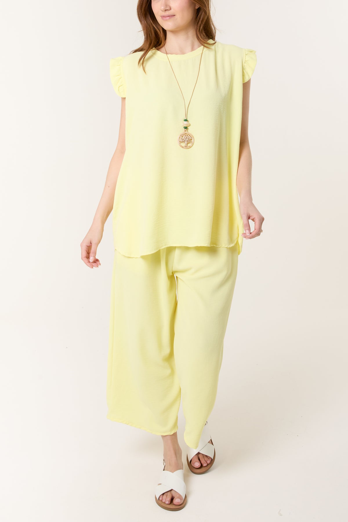 Ruffle Sleeve Top Culotte Trousers Set