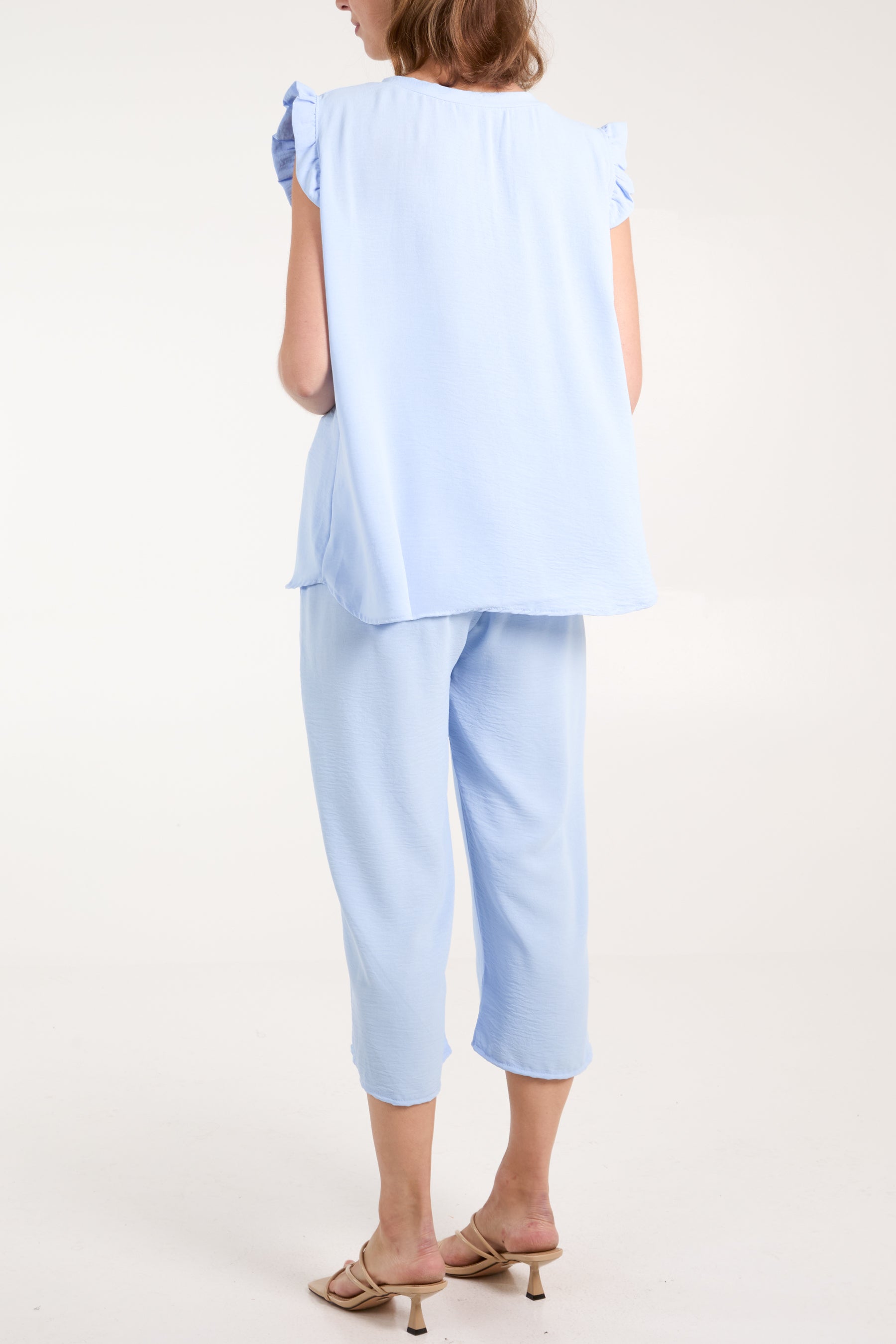 Ruffle Sleeve Top Culotte Trousers Set