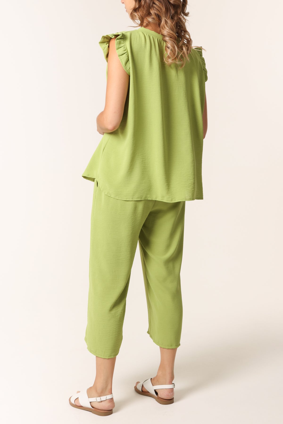 Ruffle Sleeve Top Culotte Trousers Set