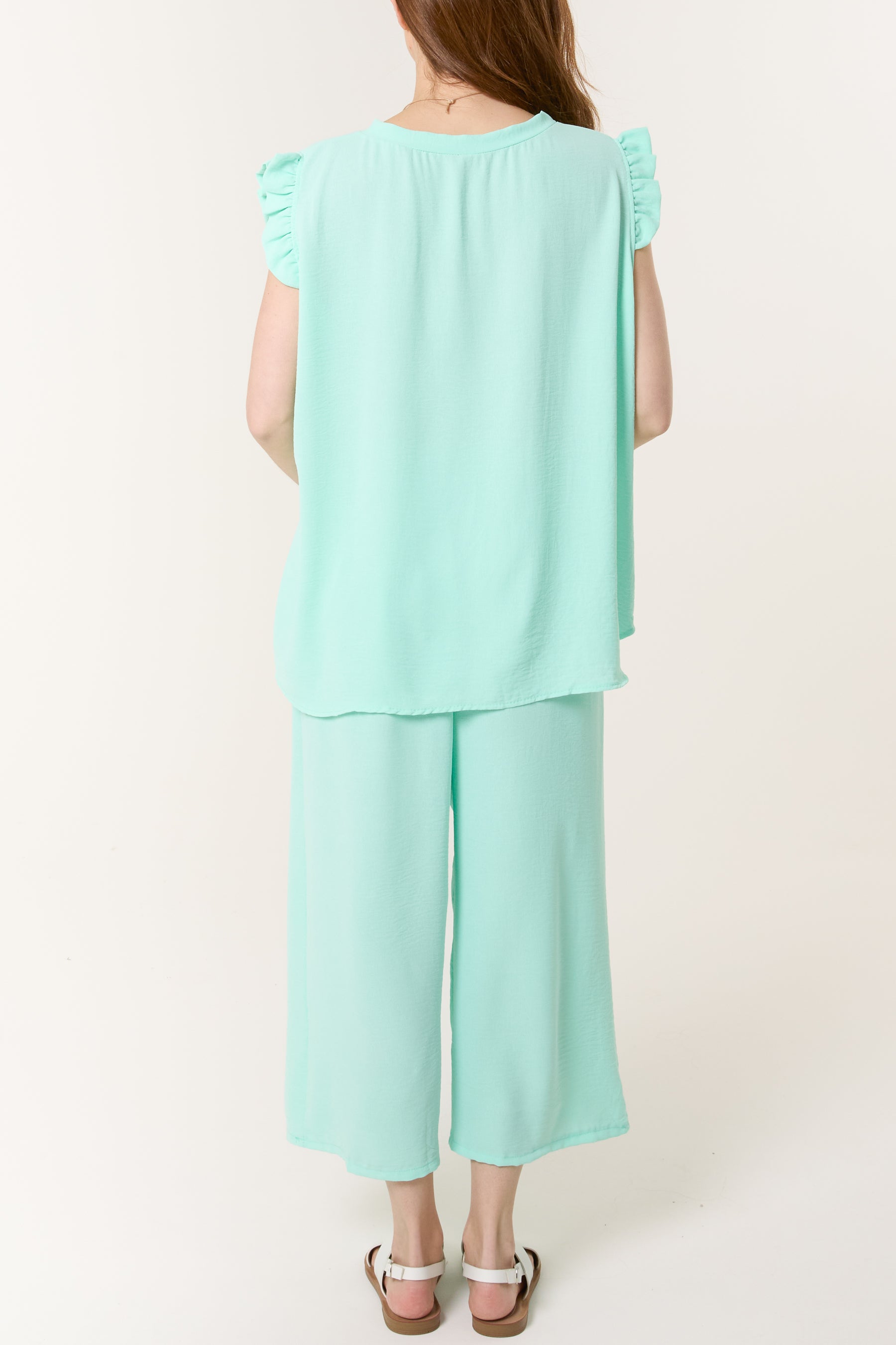 Ruffle Sleeve Top Culotte Trousers Set