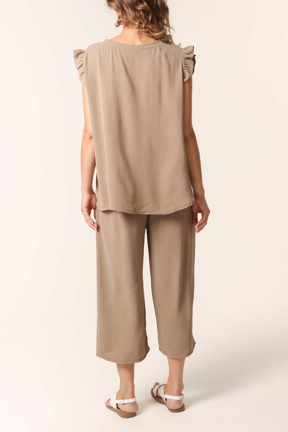 Ruffle Sleeve Top Culotte Trousers Set