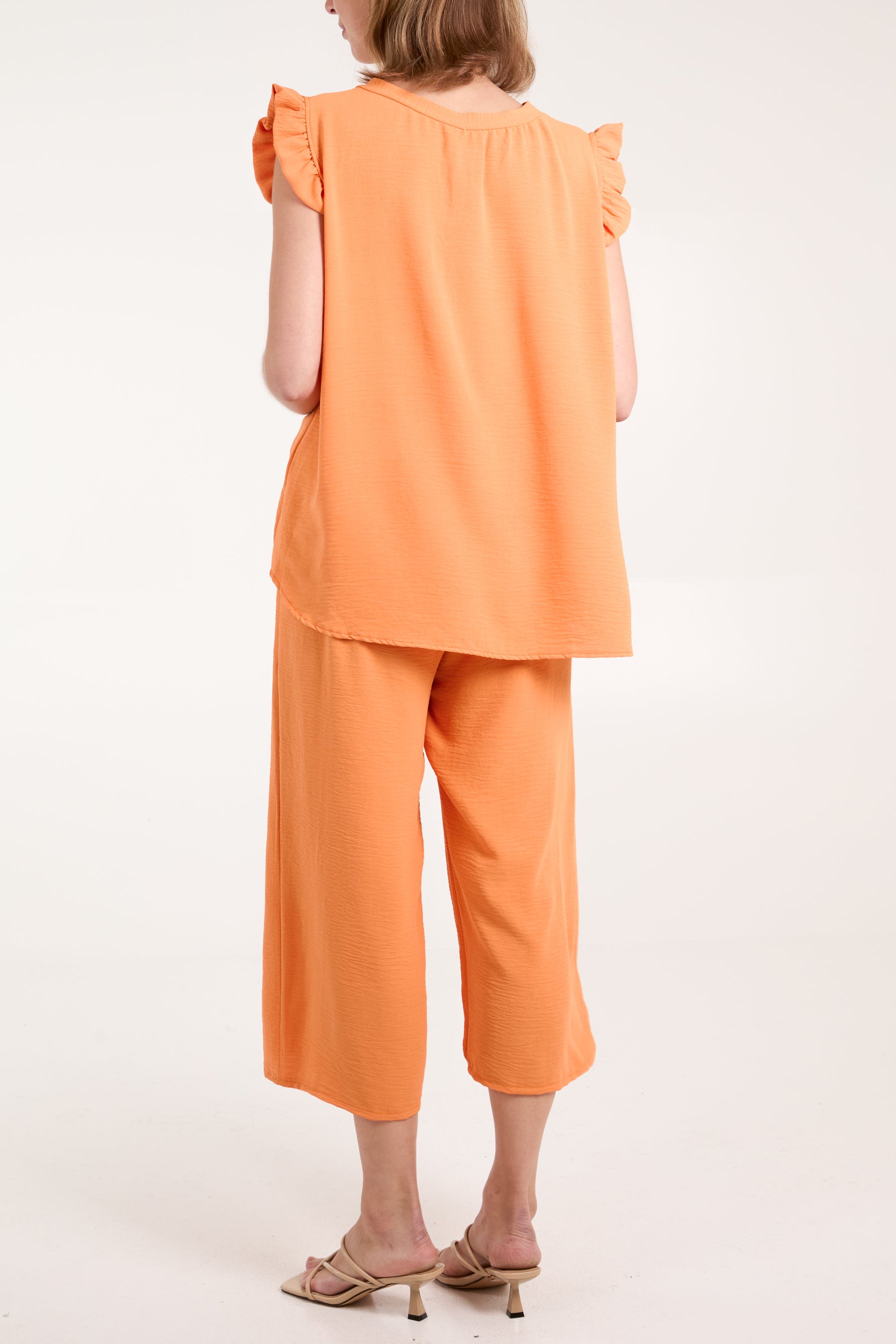 Ruffle Sleeve Top Culotte Trousers Set