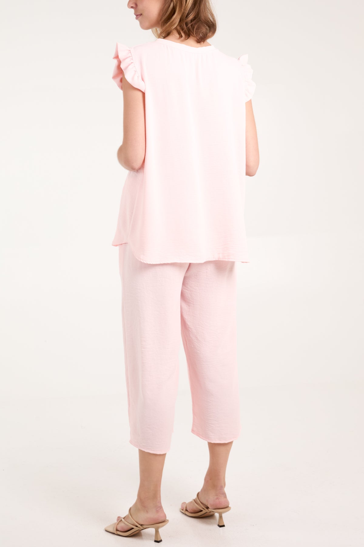 Ruffle Sleeve Top Culotte Trousers Set