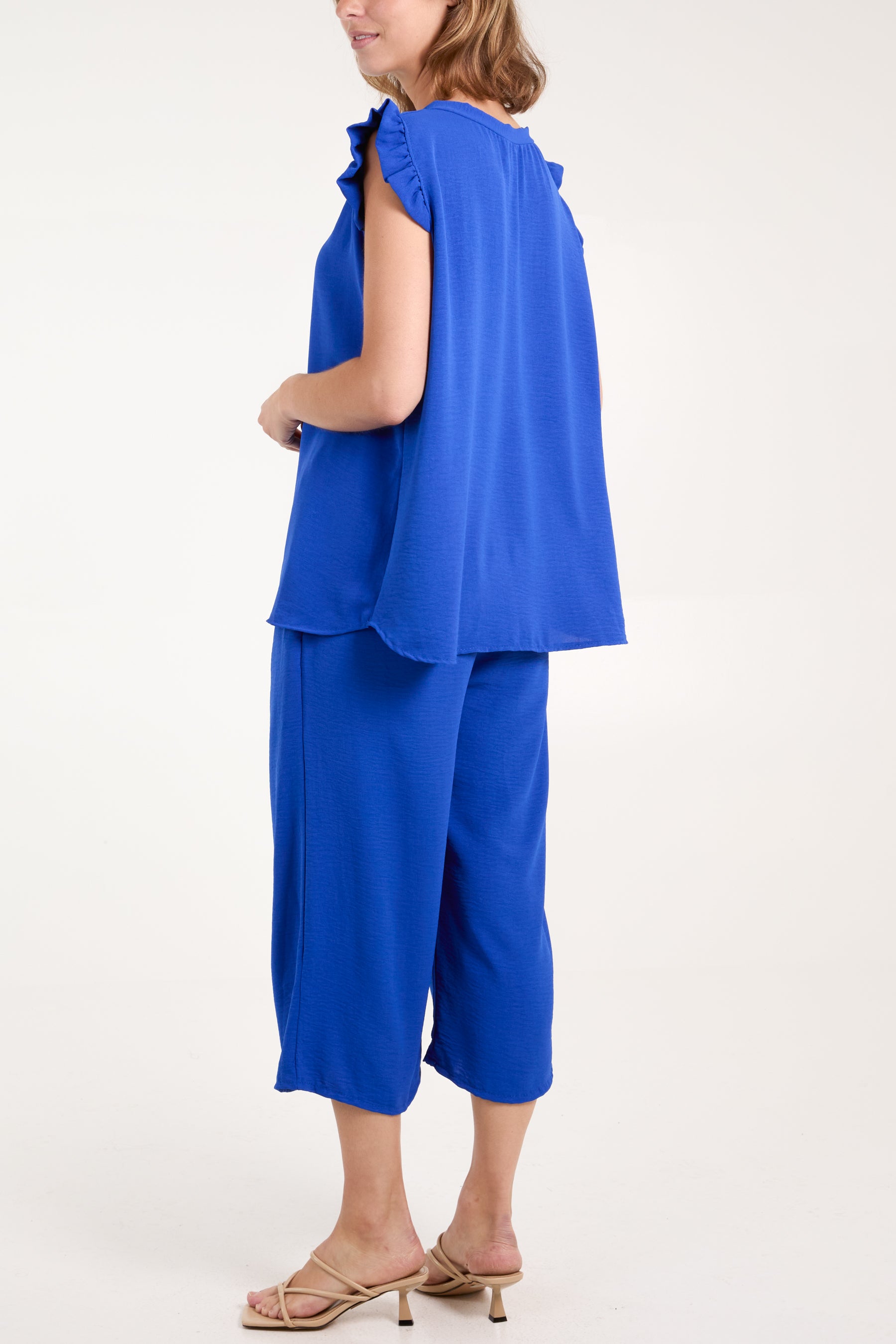Ruffle Sleeve Top Culotte Trousers Set