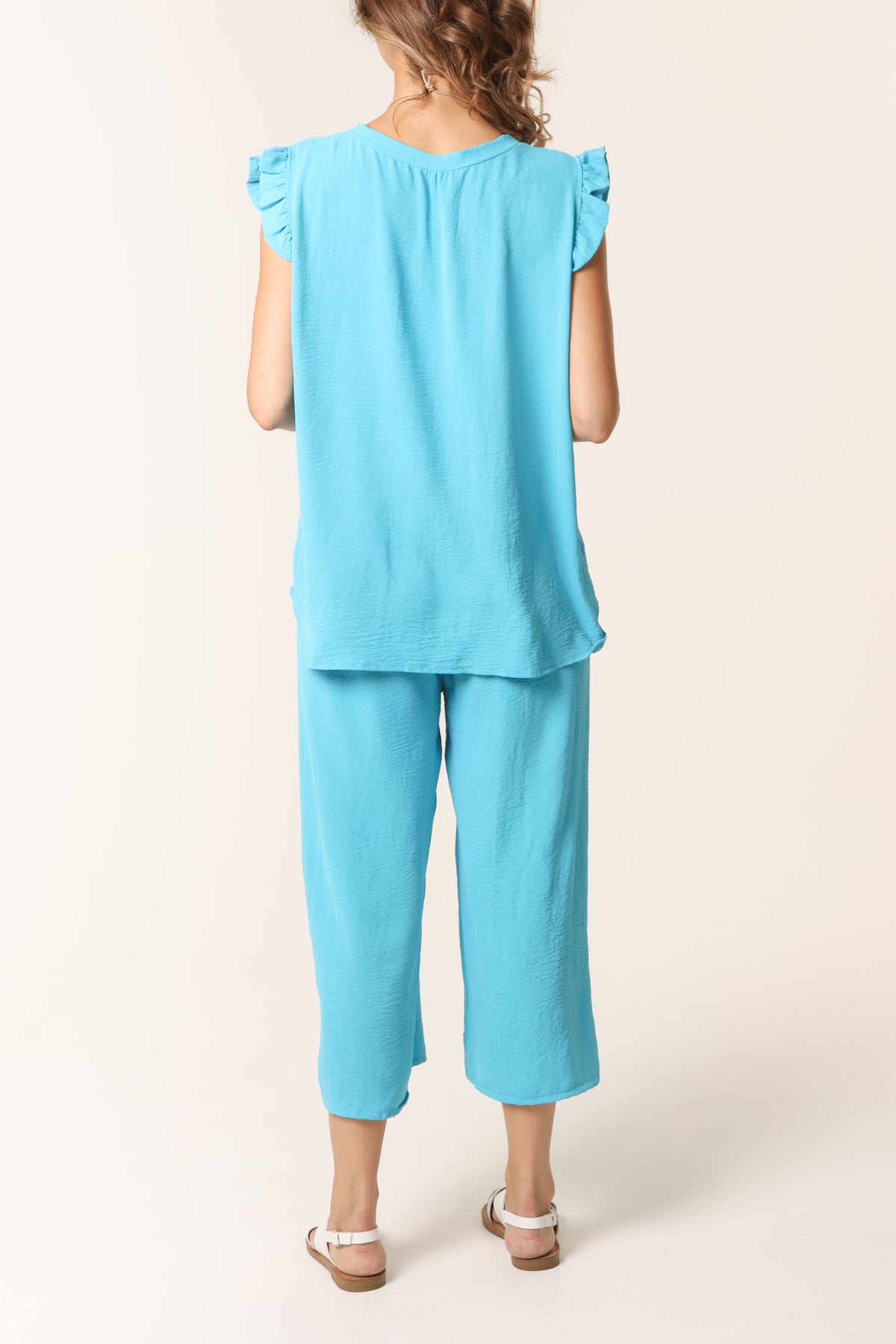 Ruffle Sleeve Top Culotte Trousers Set