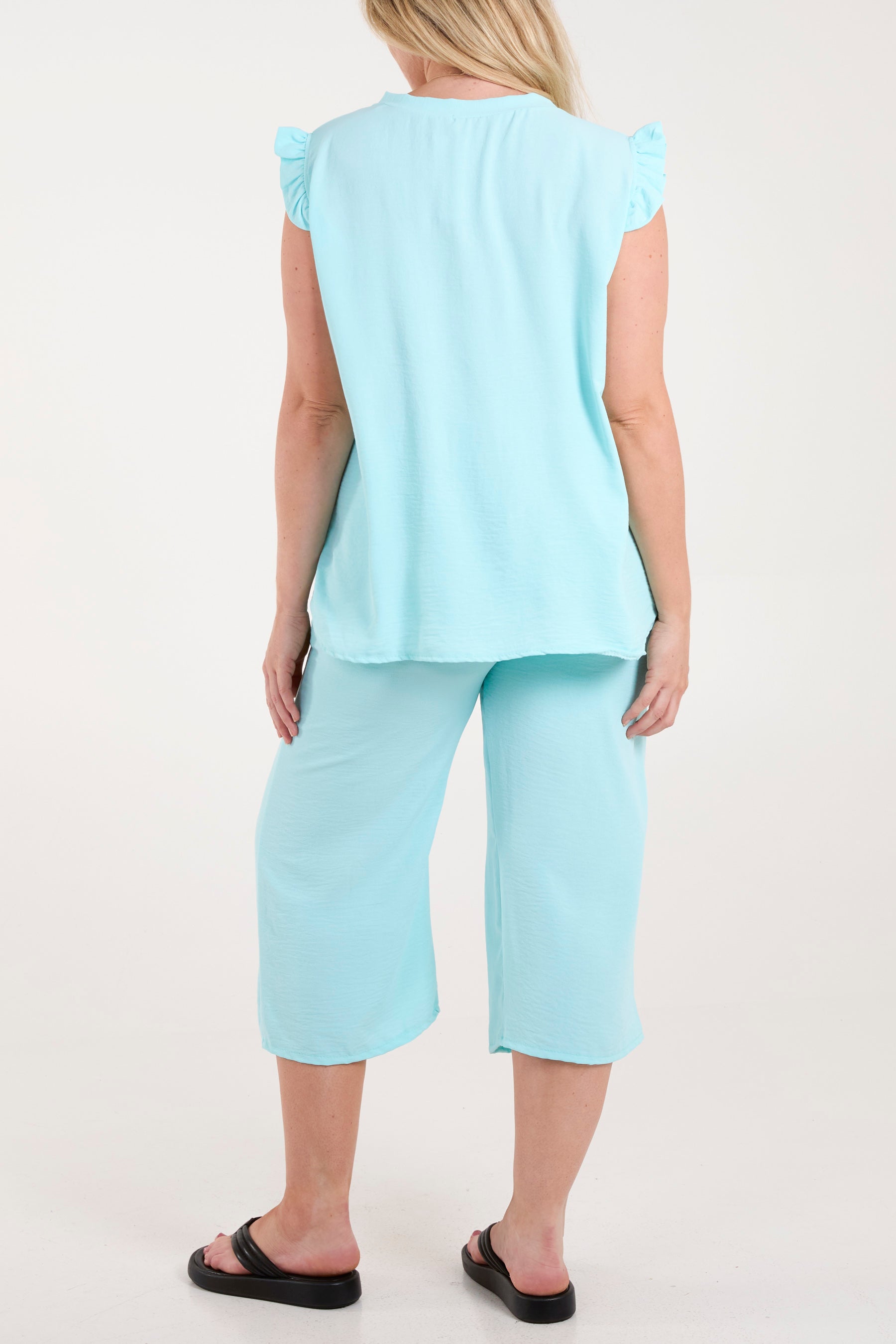 Ruffle Sleeve Top Culotte Trousers Set