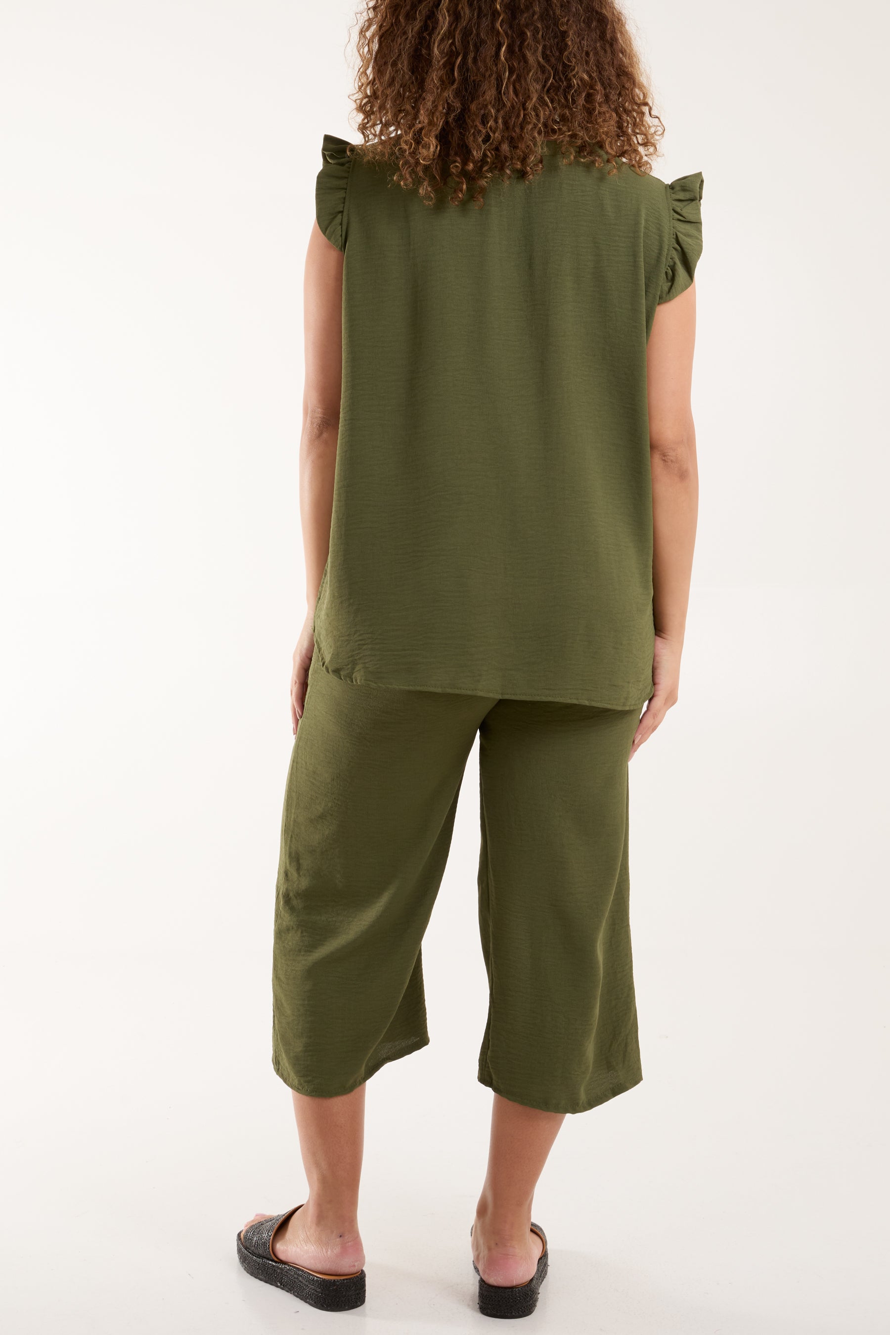 Ruffle Sleeve Top Culotte Trousers Set