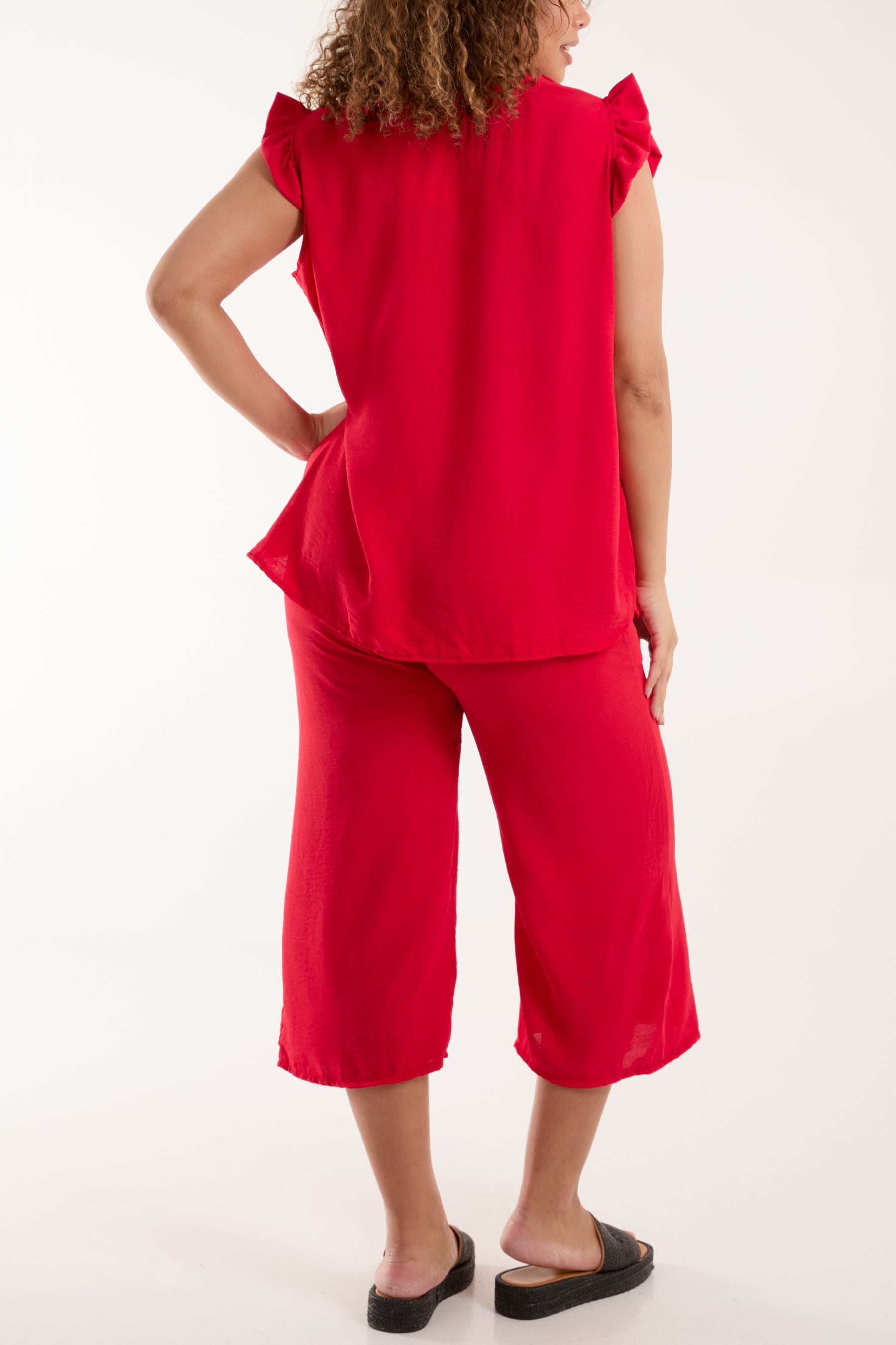 Ruffle Sleeve Top Culotte Trousers Set