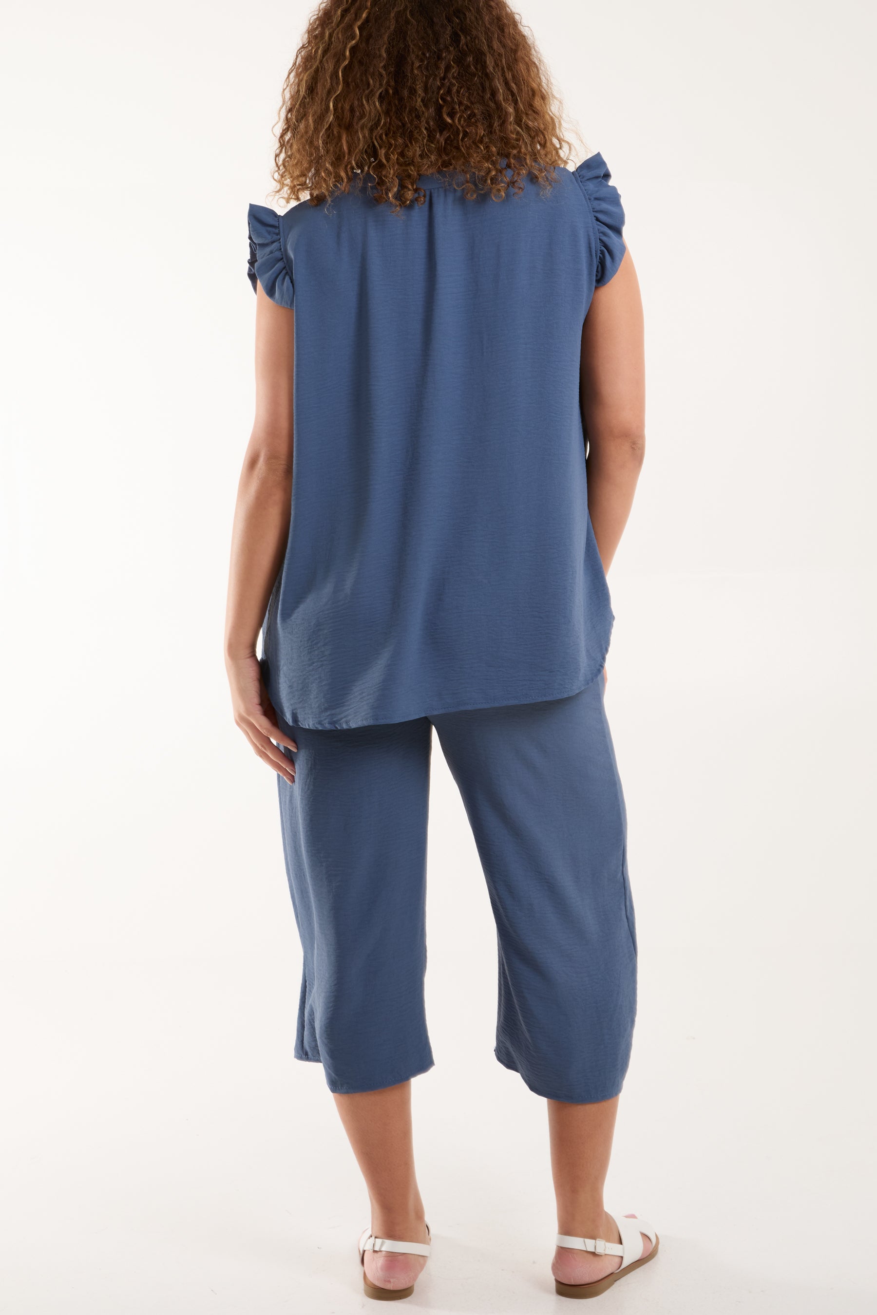 Ruffle Sleeve Top Culotte Trousers Set