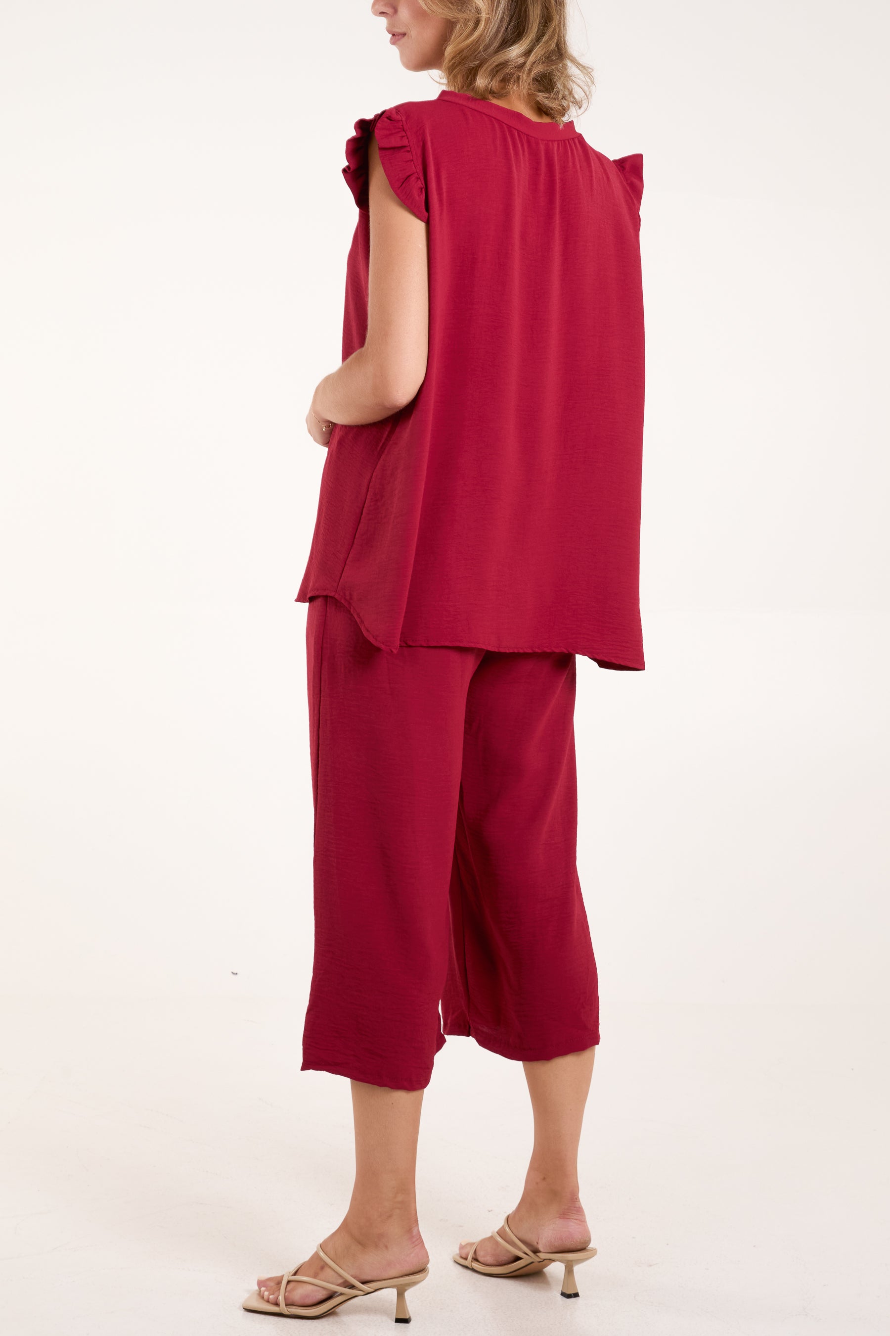 Ruffle Sleeve Top Culotte Trousers Set