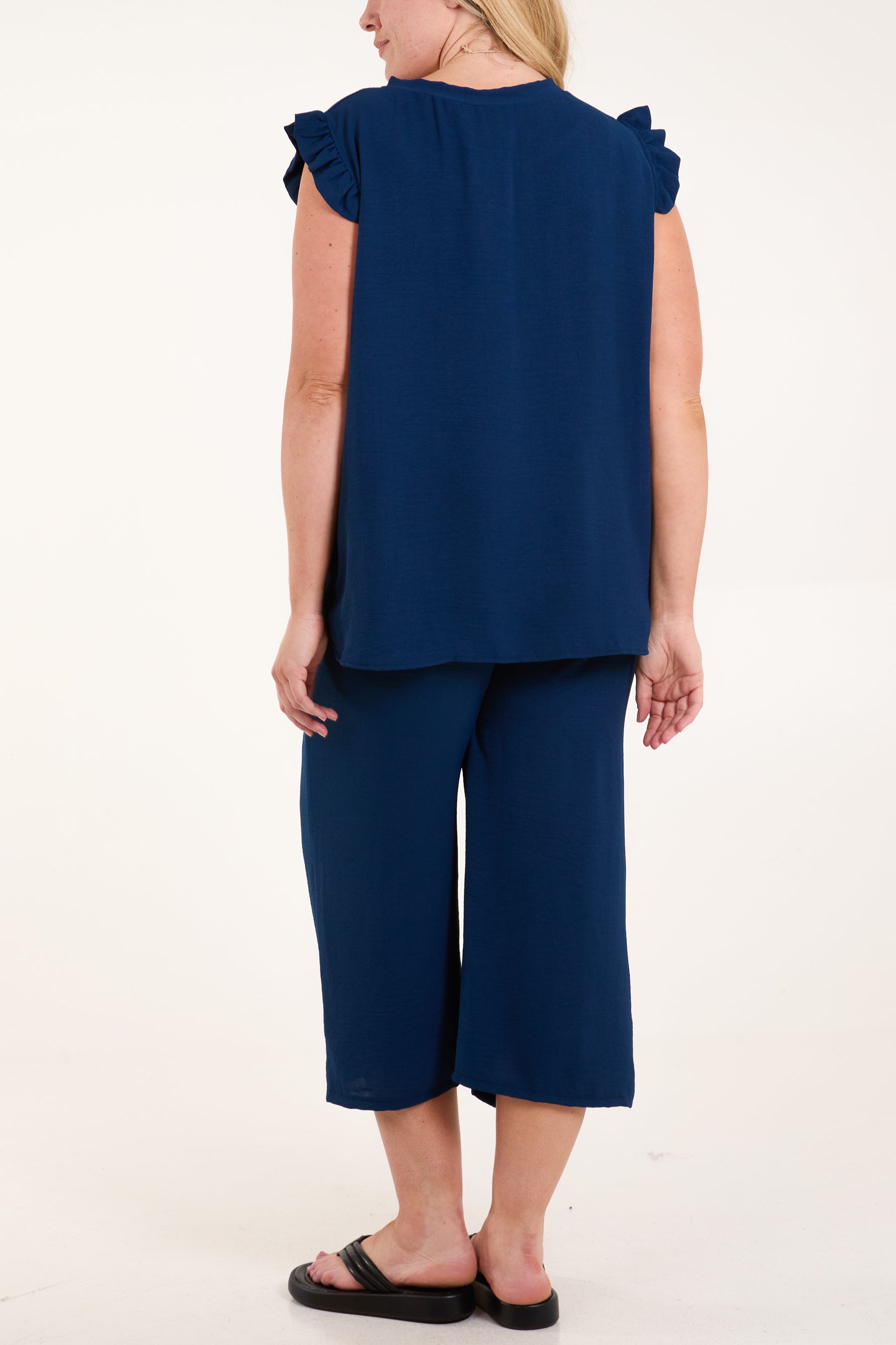 Ruffle Sleeve Top Culotte Trousers Set