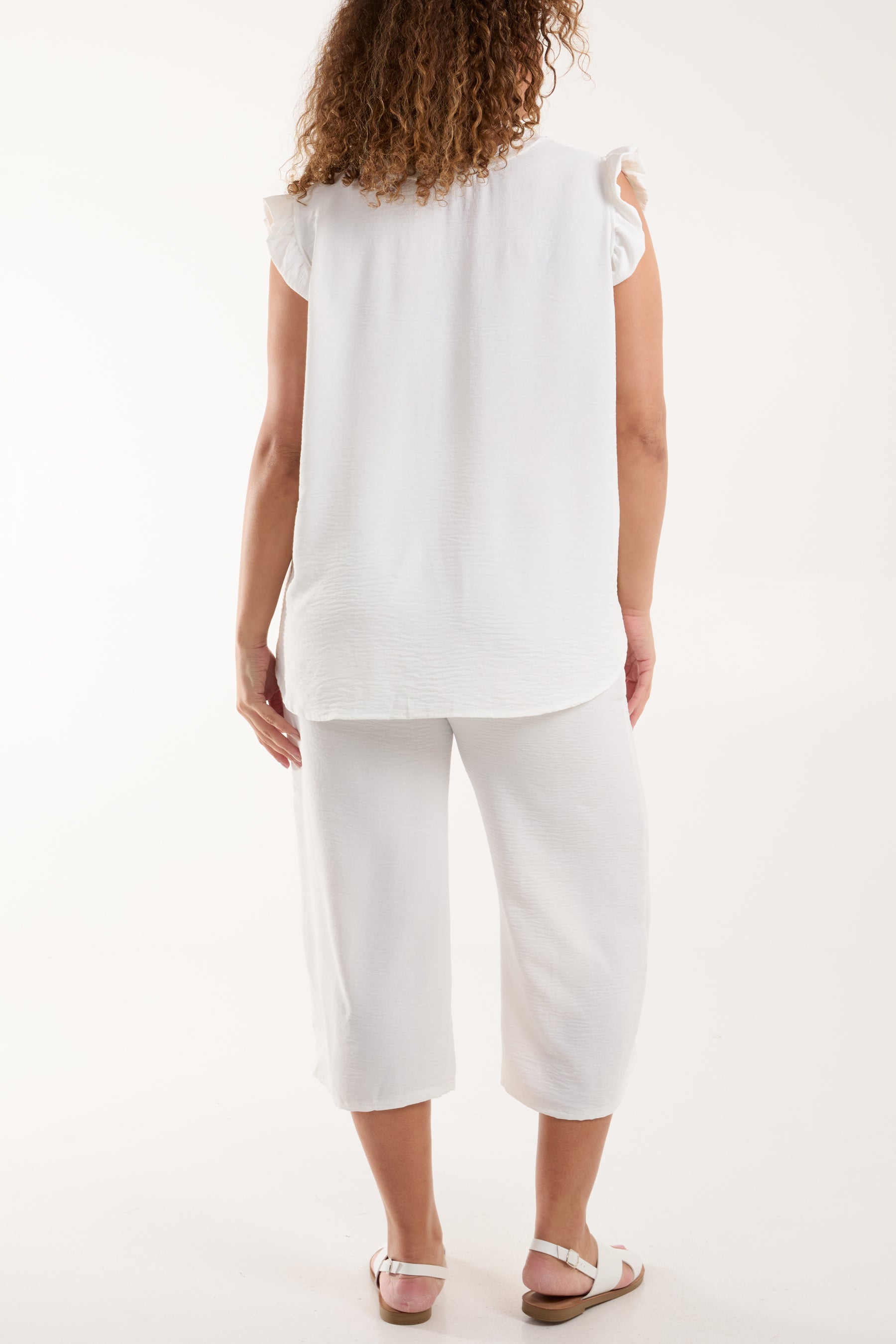 Ruffle Sleeve Top Culotte Trousers Set