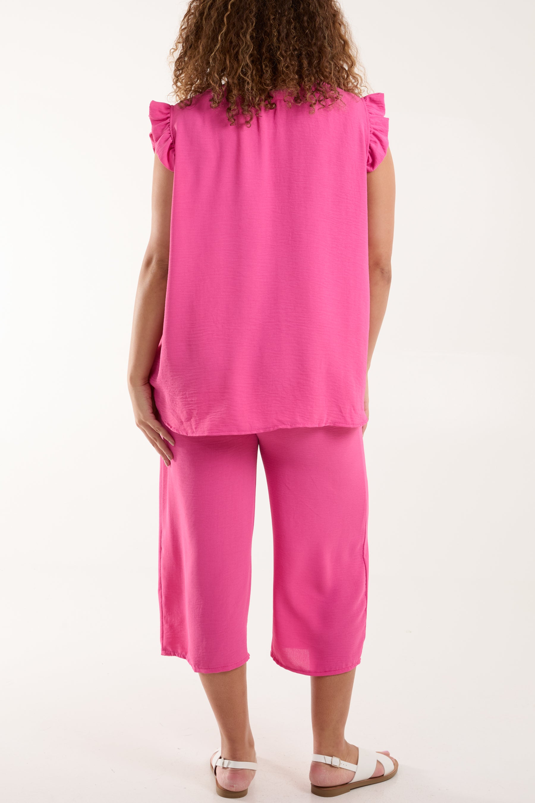 Ruffle Sleeve Top Culotte Trousers Set
