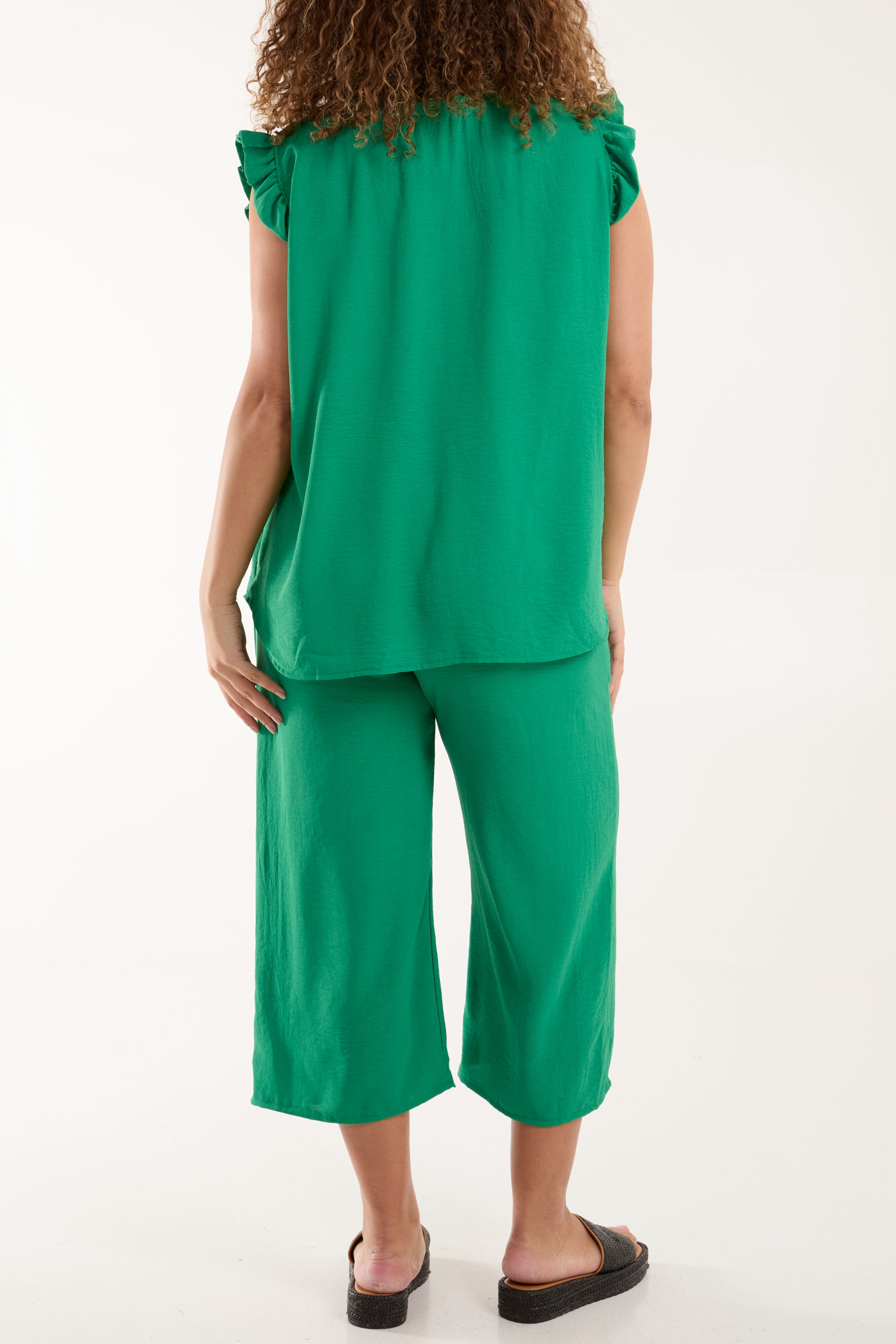 Ruffle Sleeve Top Culotte Trousers Set