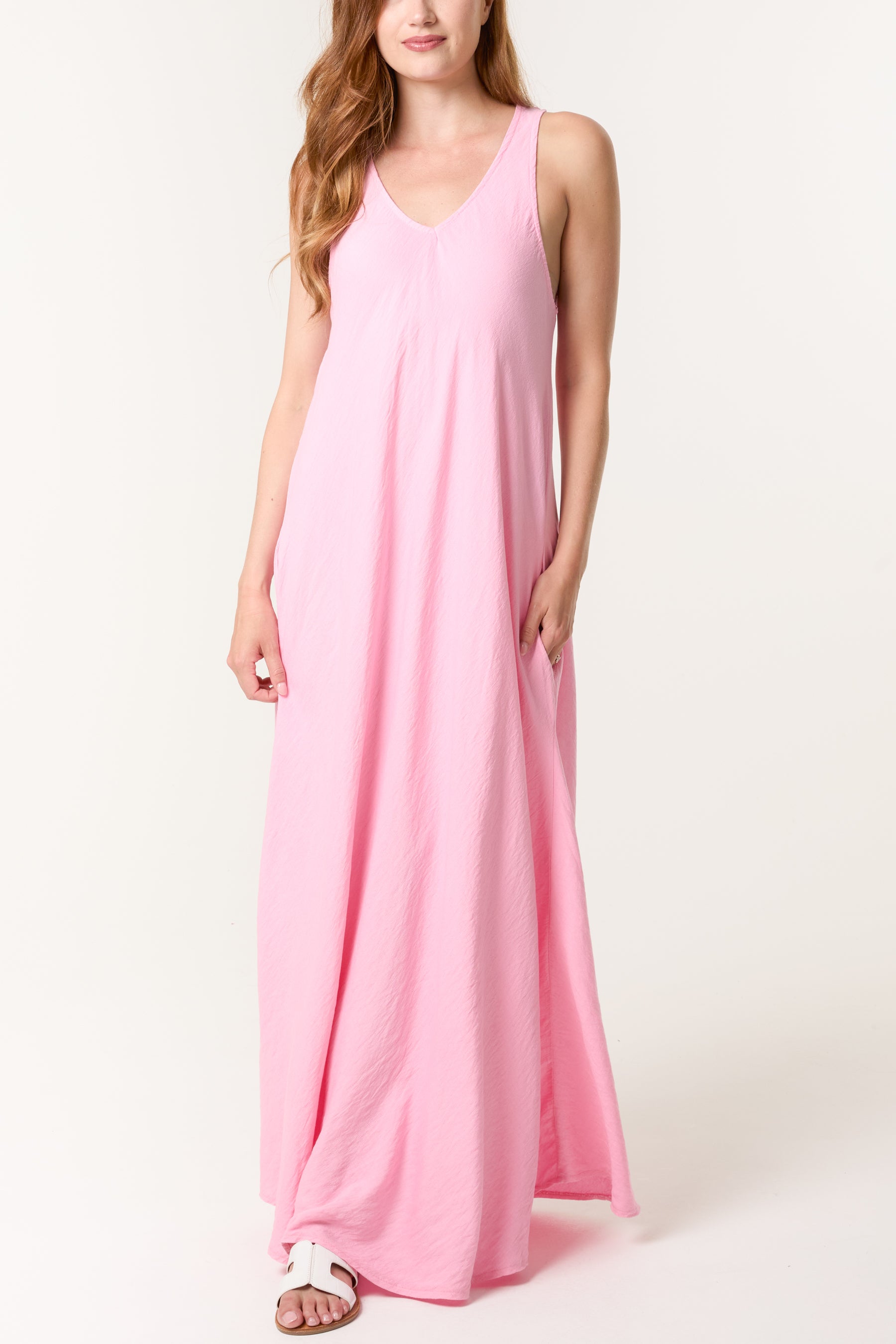 Sleeveless V-Neck Pockets Maxi Dress
