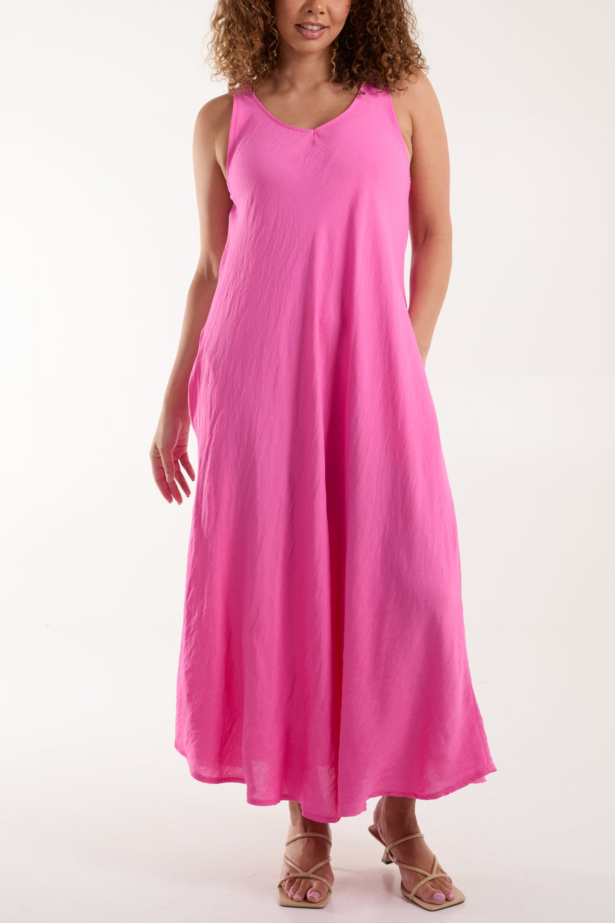 Sleeveless V-Neck Pockets Maxi Dress