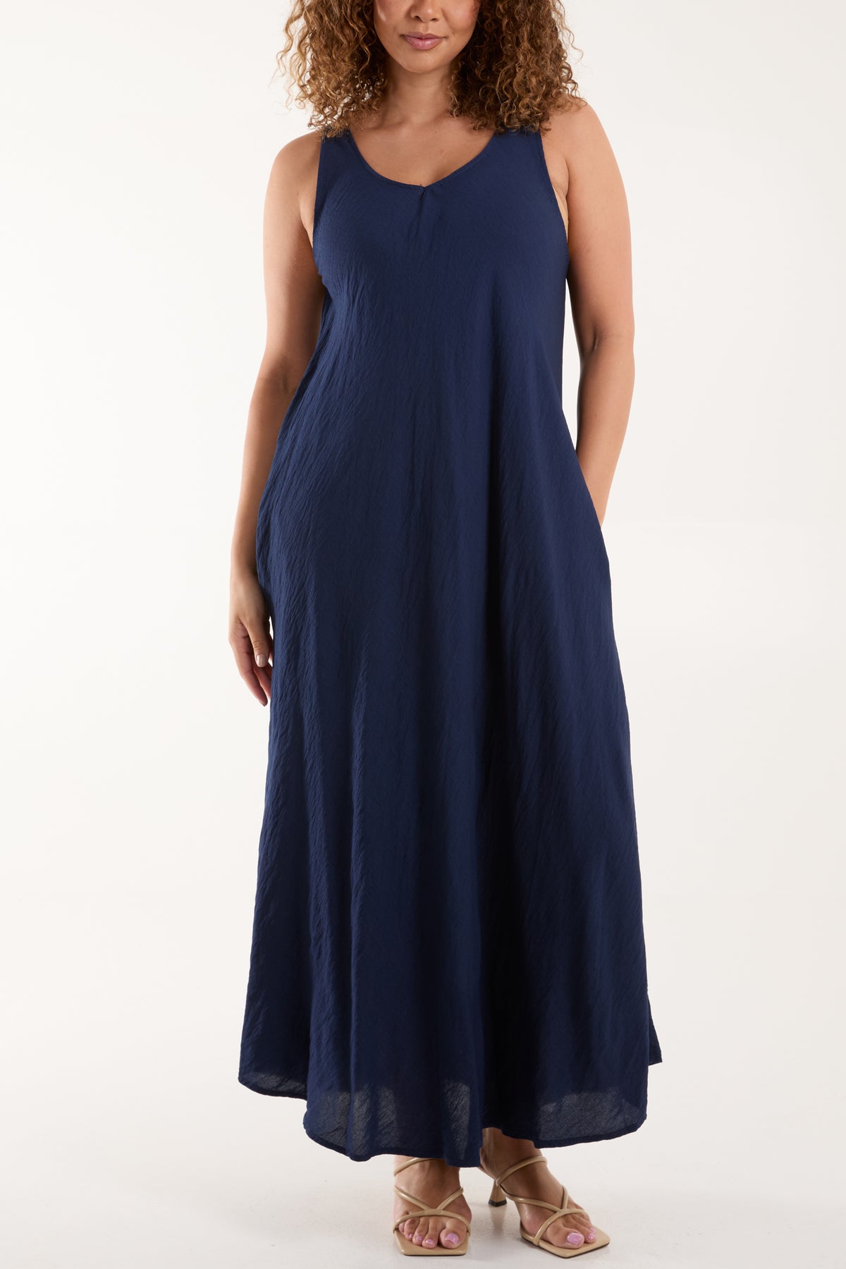 Sleeveless V-Neck Pockets Maxi Dress