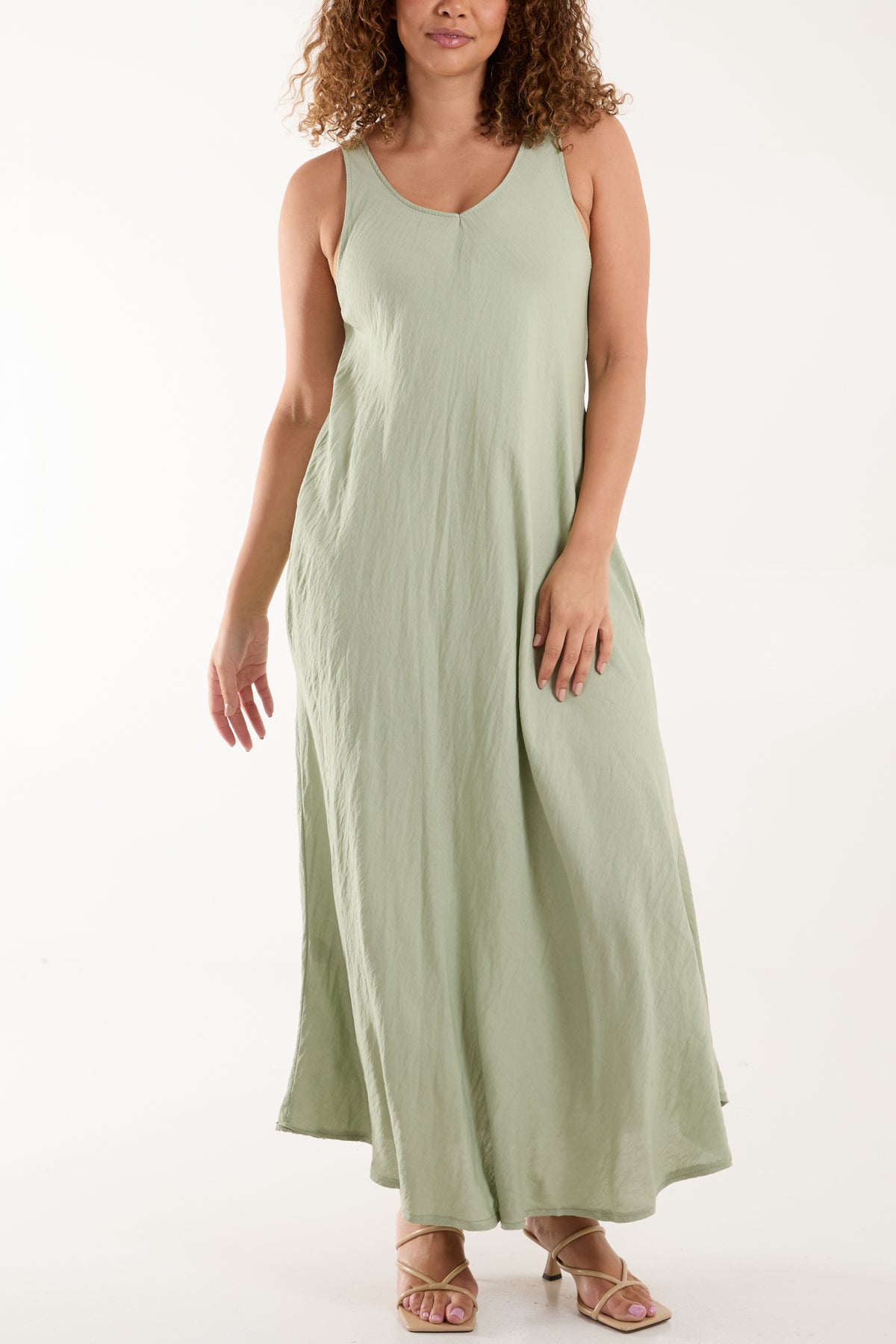 Sleeveless V-Neck Pockets Maxi Dress