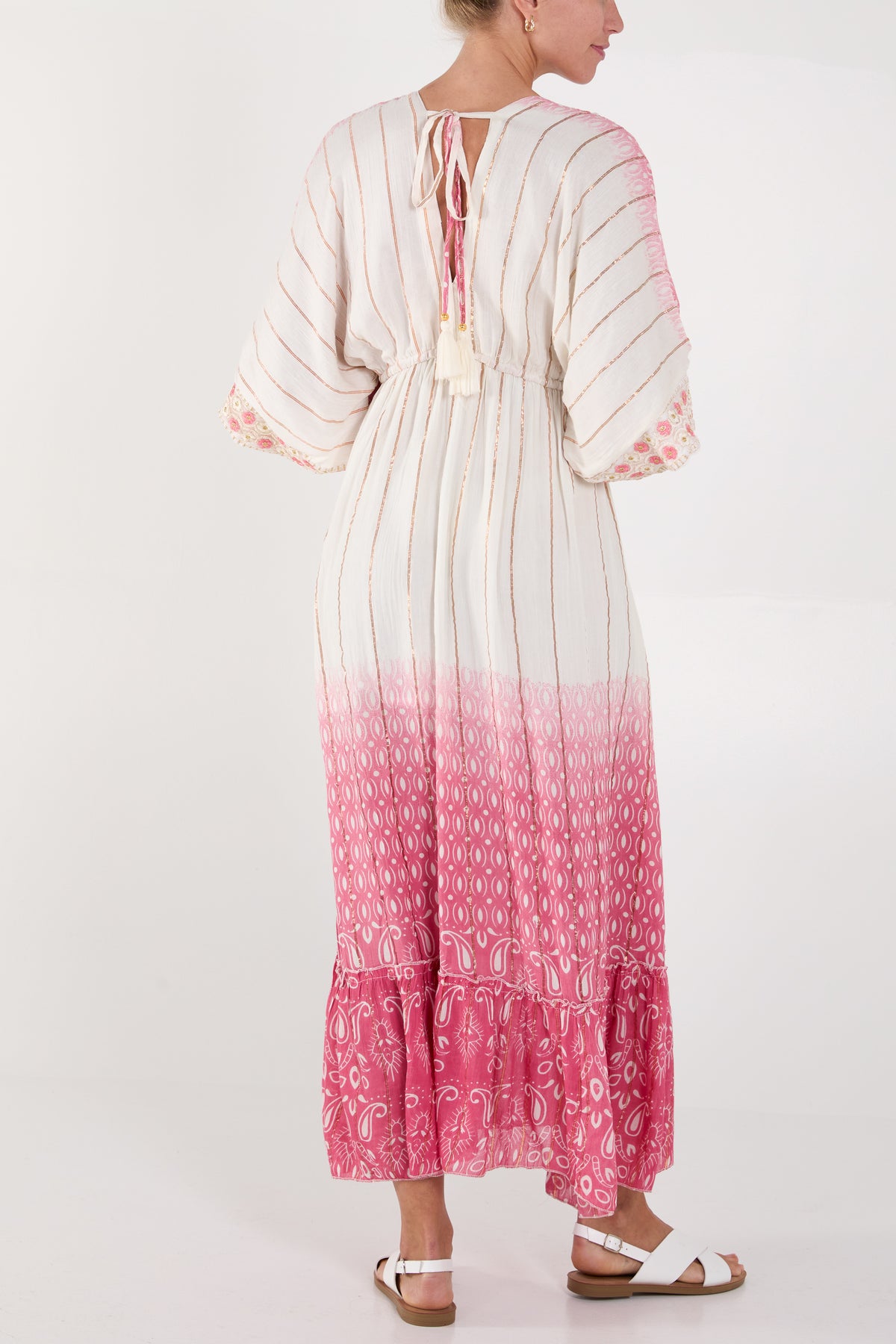 Embroidered Double V-Neck Maxi Dress