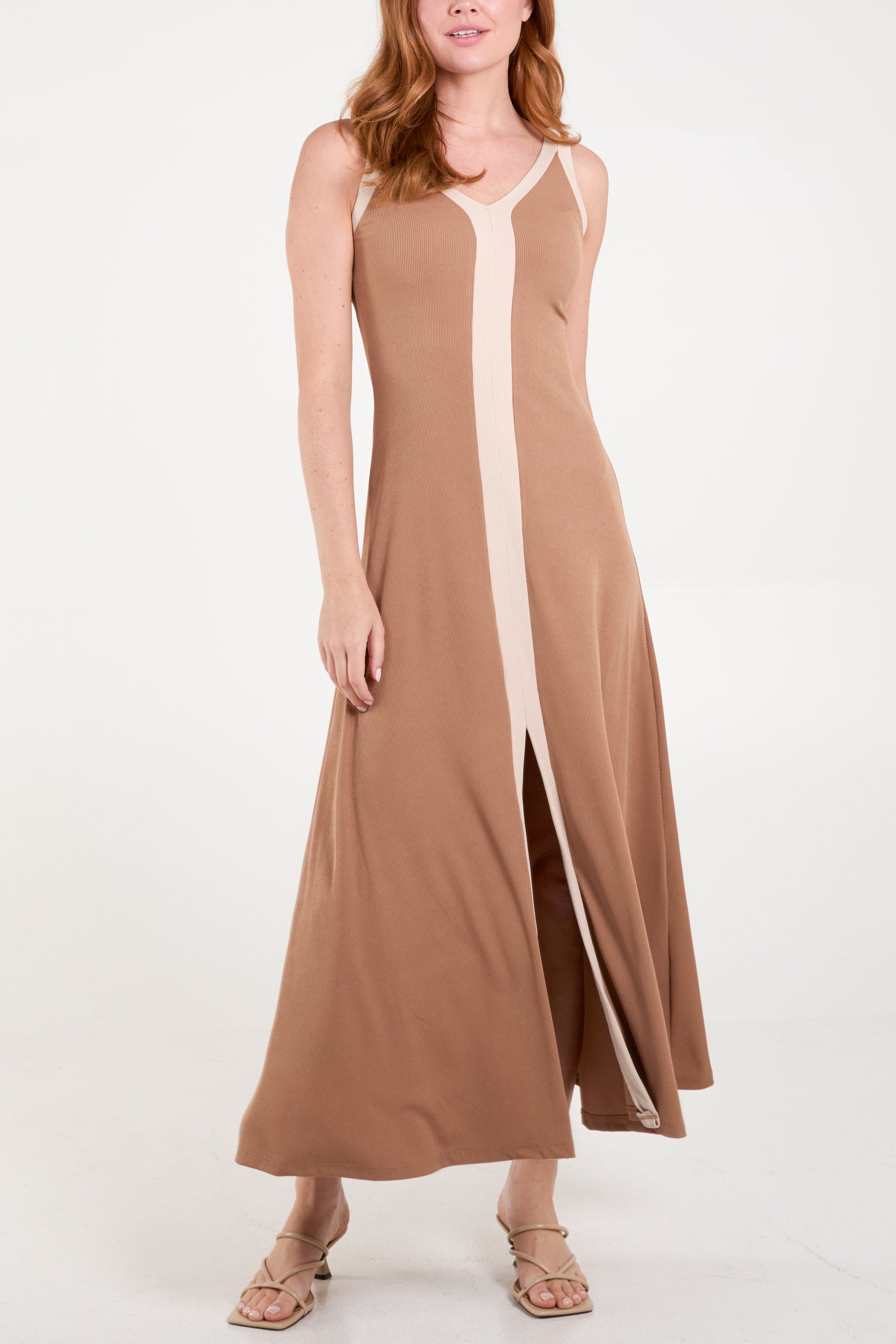 Ribbed Split Front Panel Dress