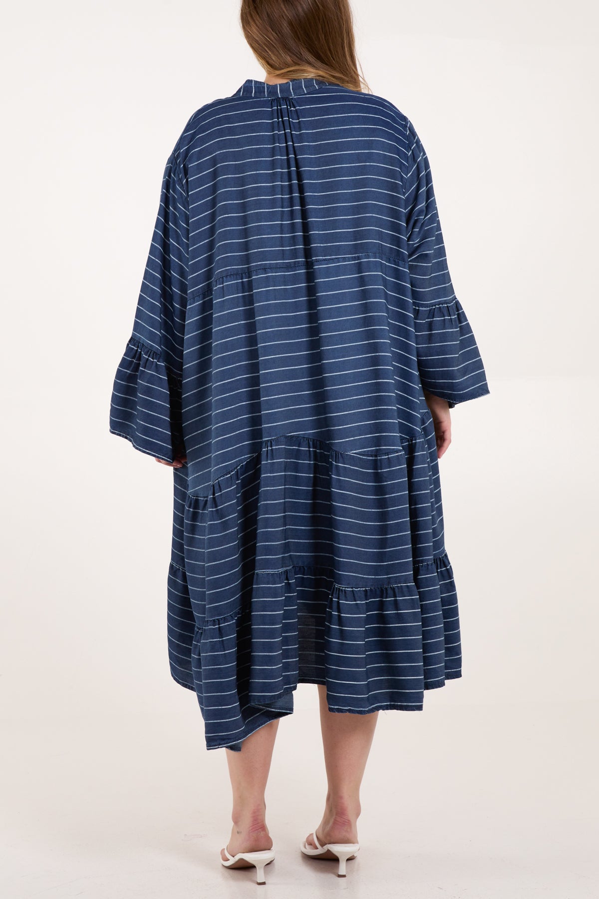 Tencel Striped Tiered Midi Dress