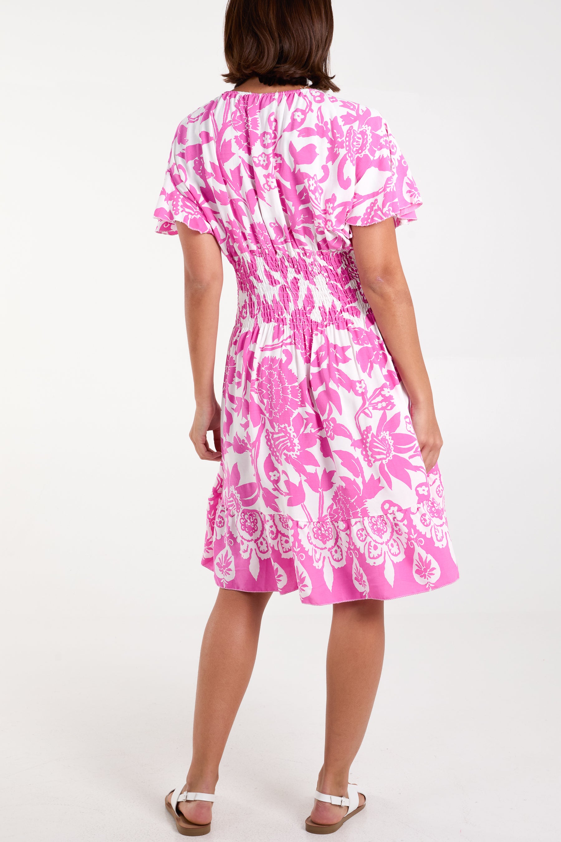 Floral Angel Sleeve Shirred Bodice Mini