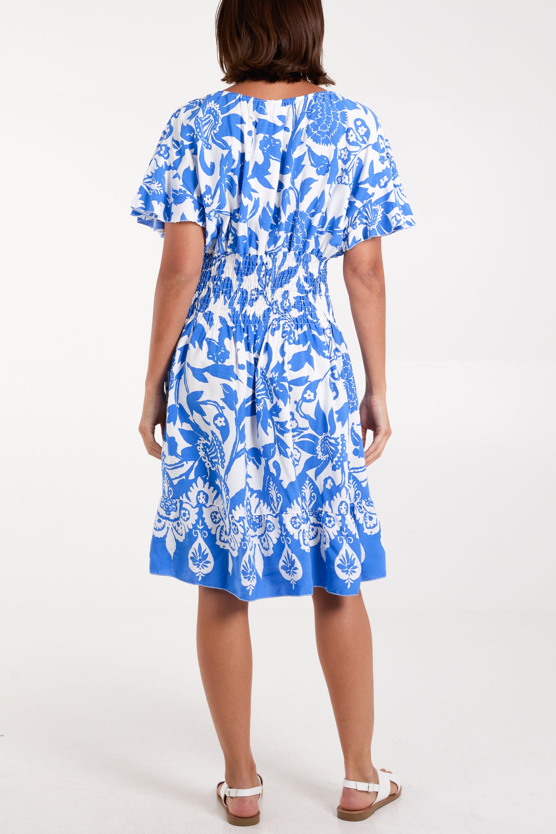Floral Angel Sleeve Shirred Bodice Mini