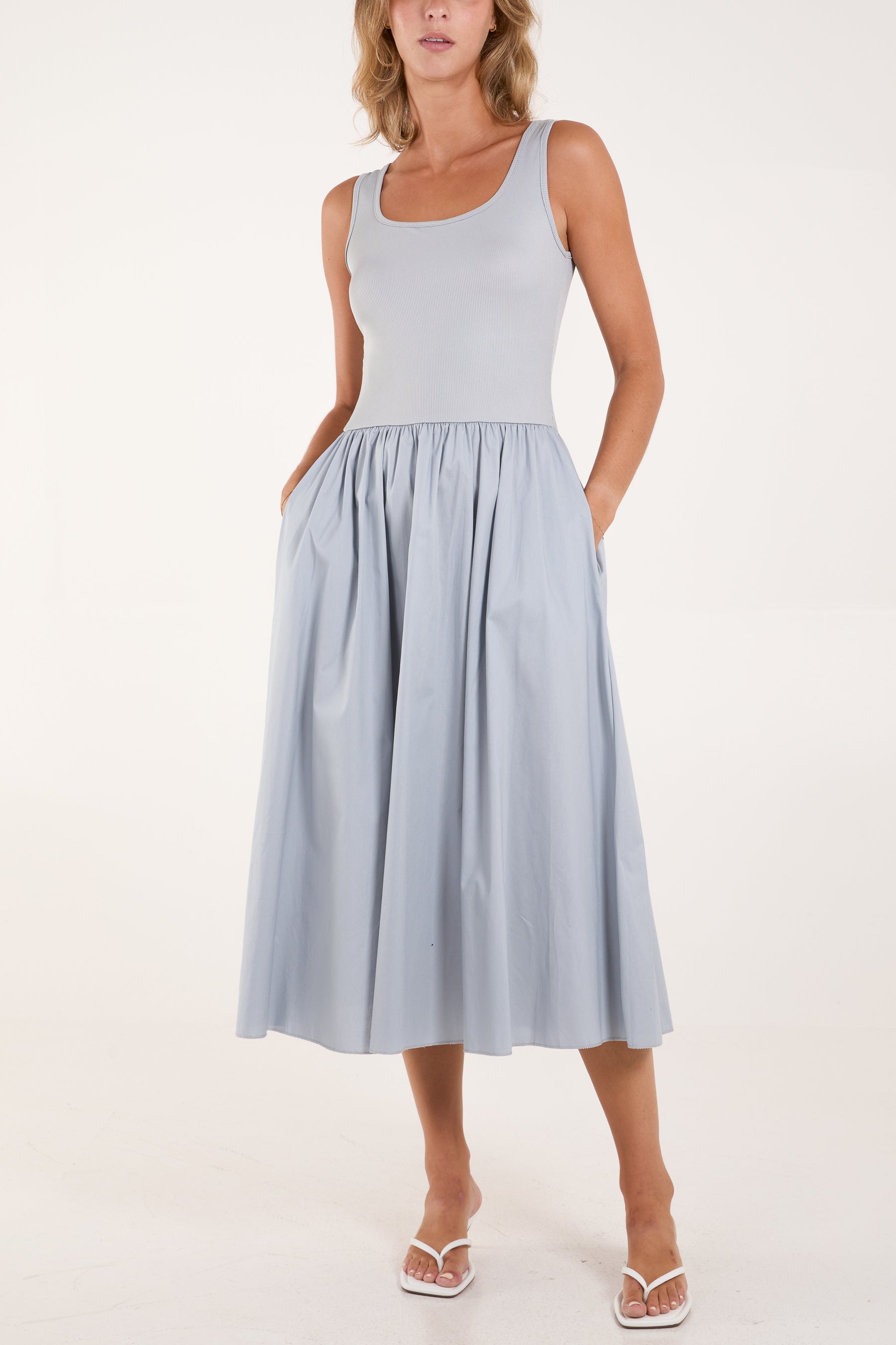 Square Neck Sleeveless Pocket Dress