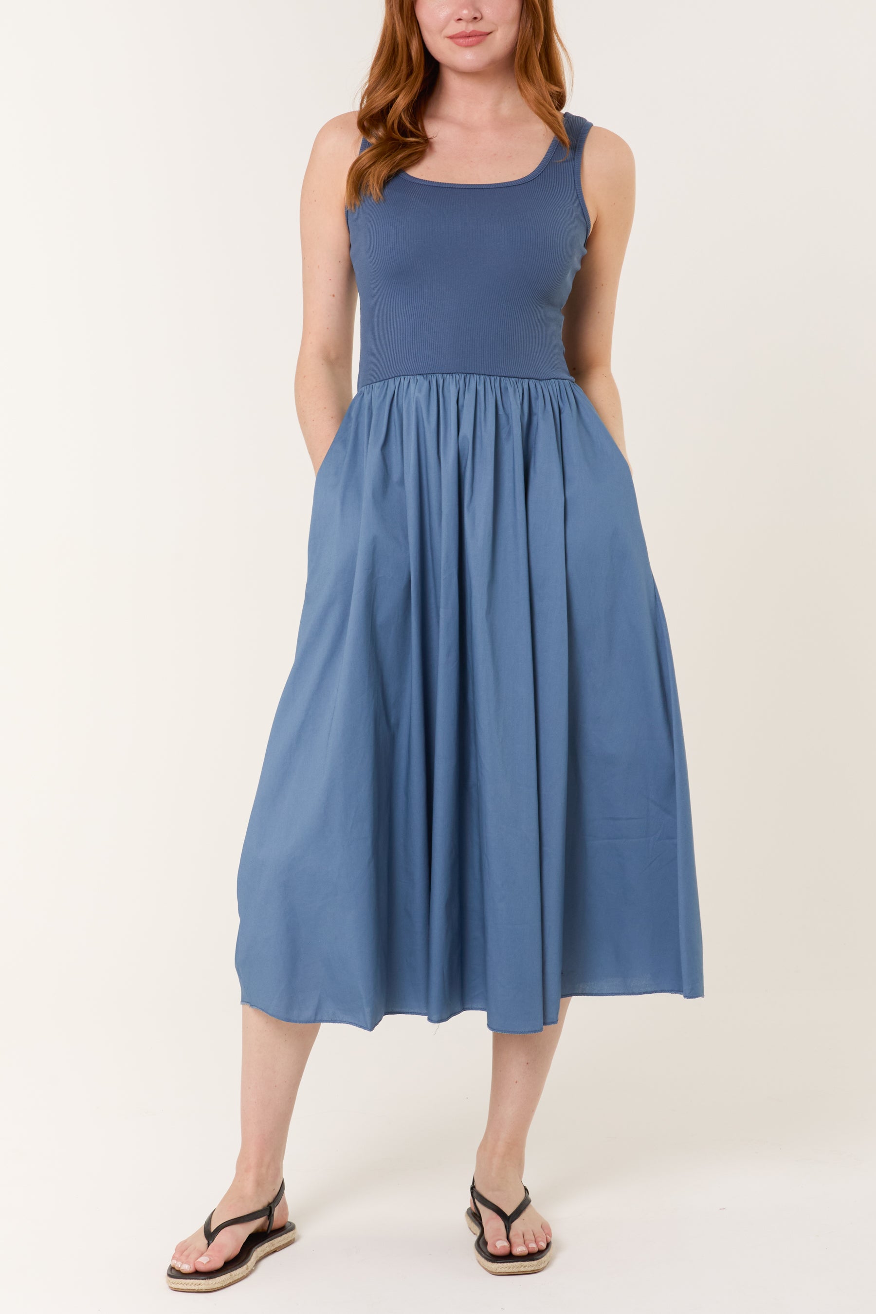 Square Neck Sleeveless Pocket Dress