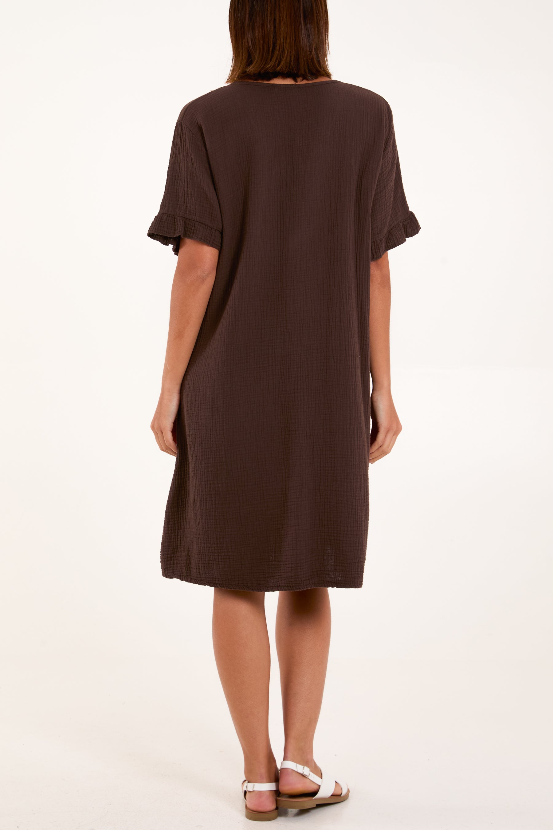 Gold Embroidered Cheesecloth Dress