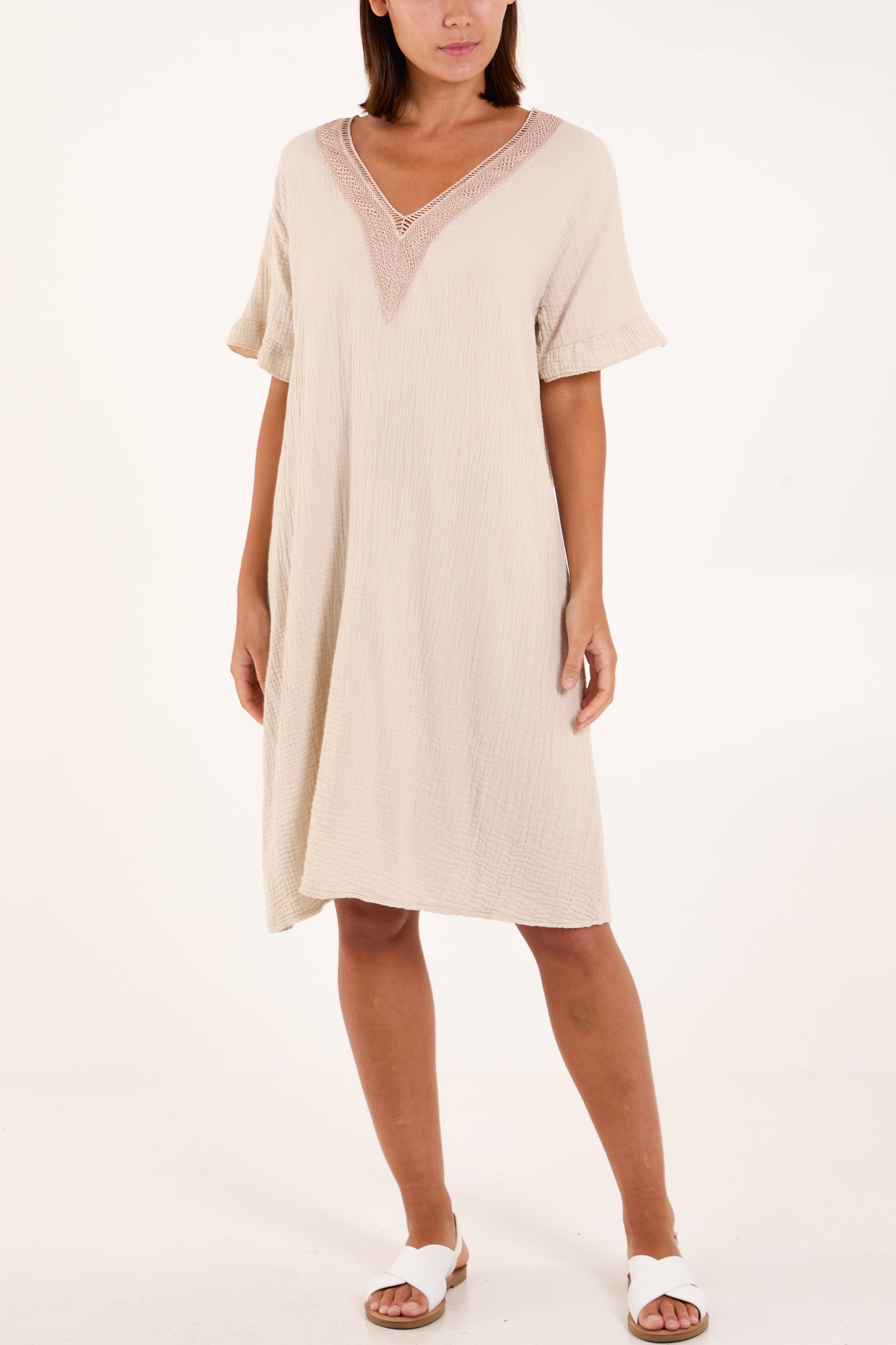 Gold Embroidered Cheesecloth Dress