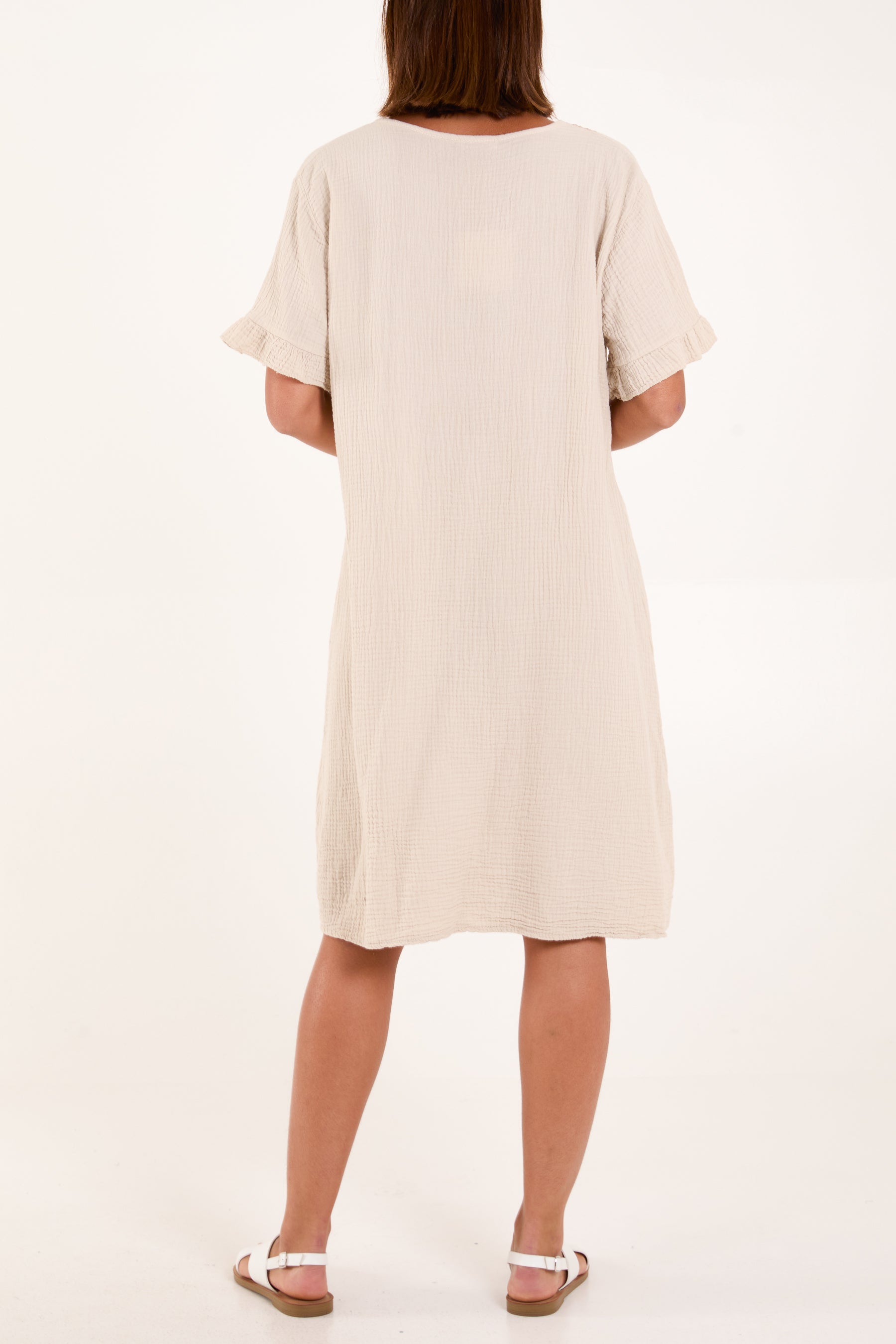 Gold Embroidered Cheesecloth Dress