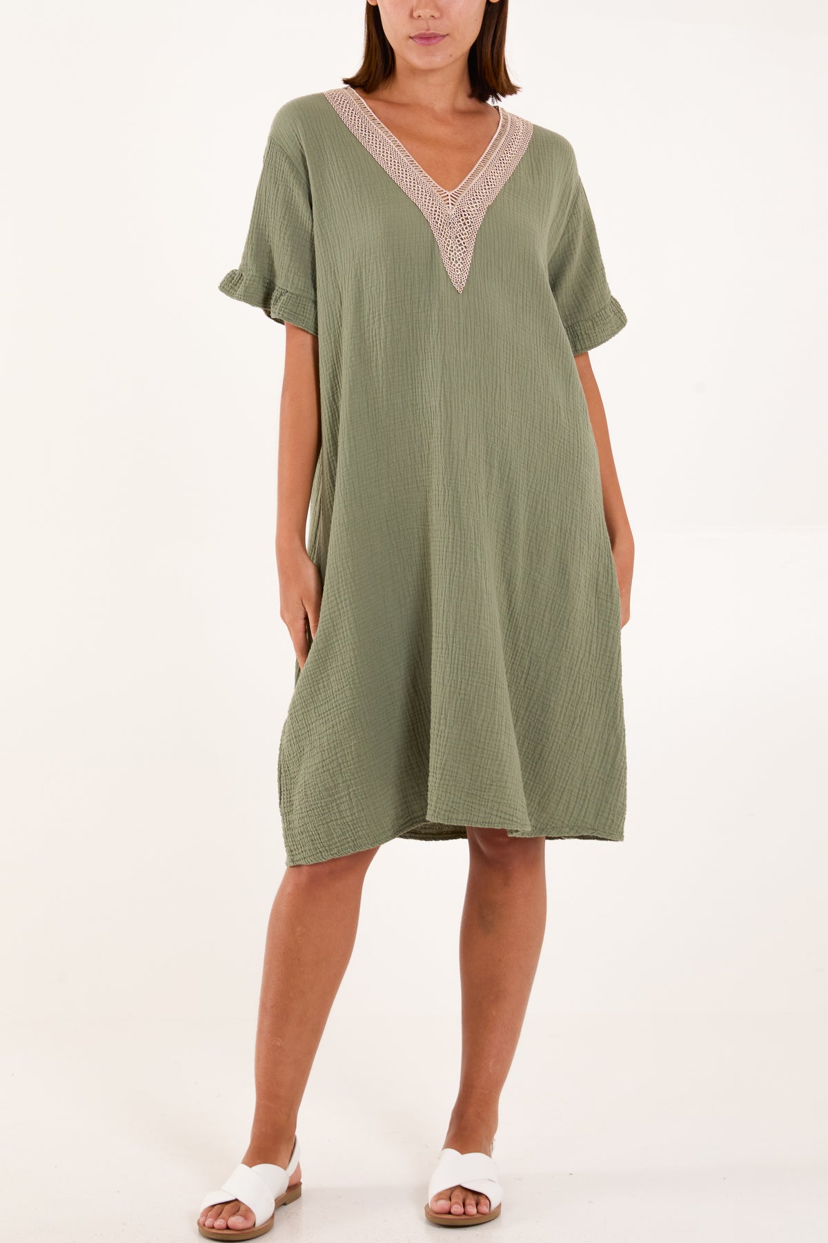 Gold Embroidered Cheesecloth Dress