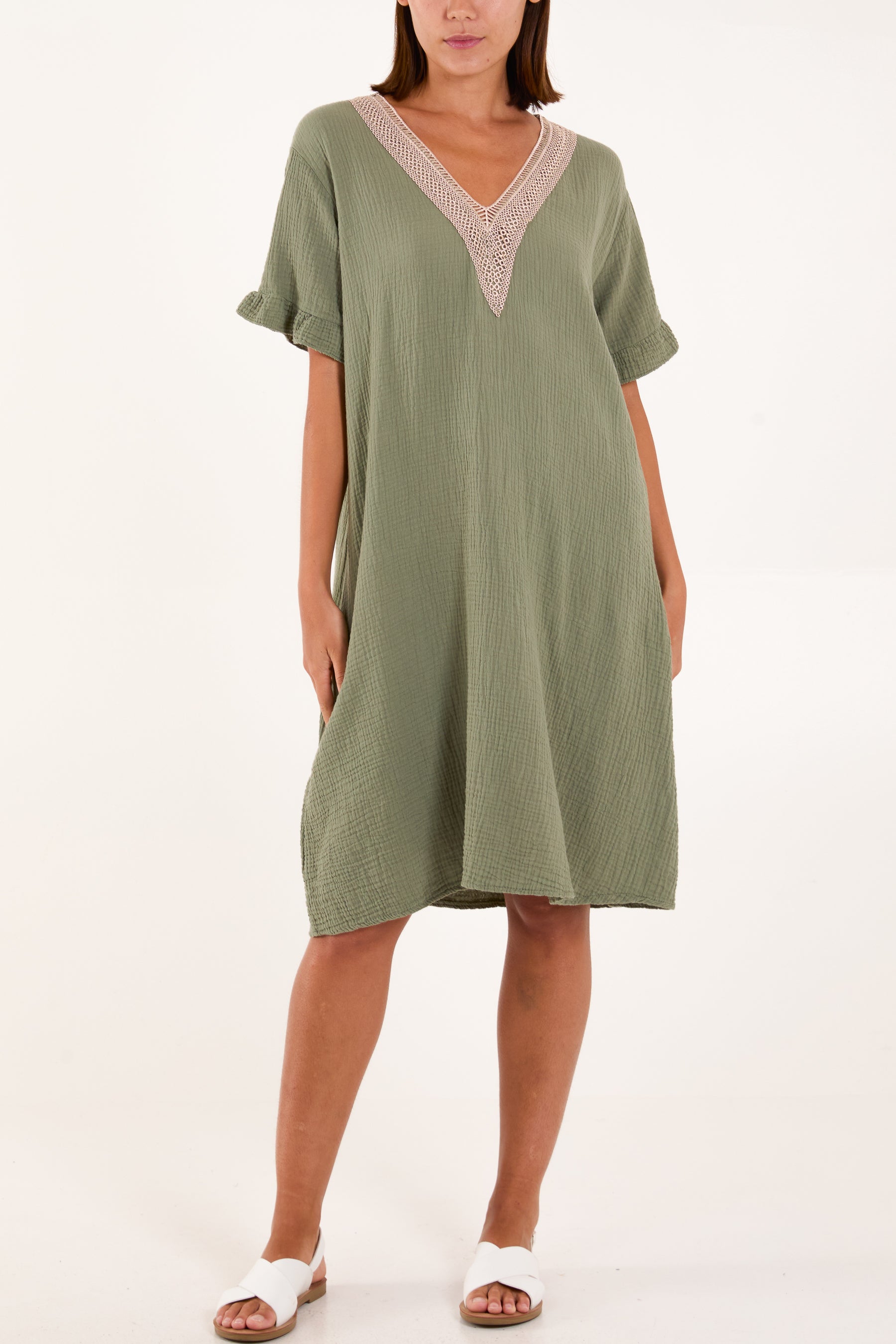 Gold Embroidered Cheesecloth Dress