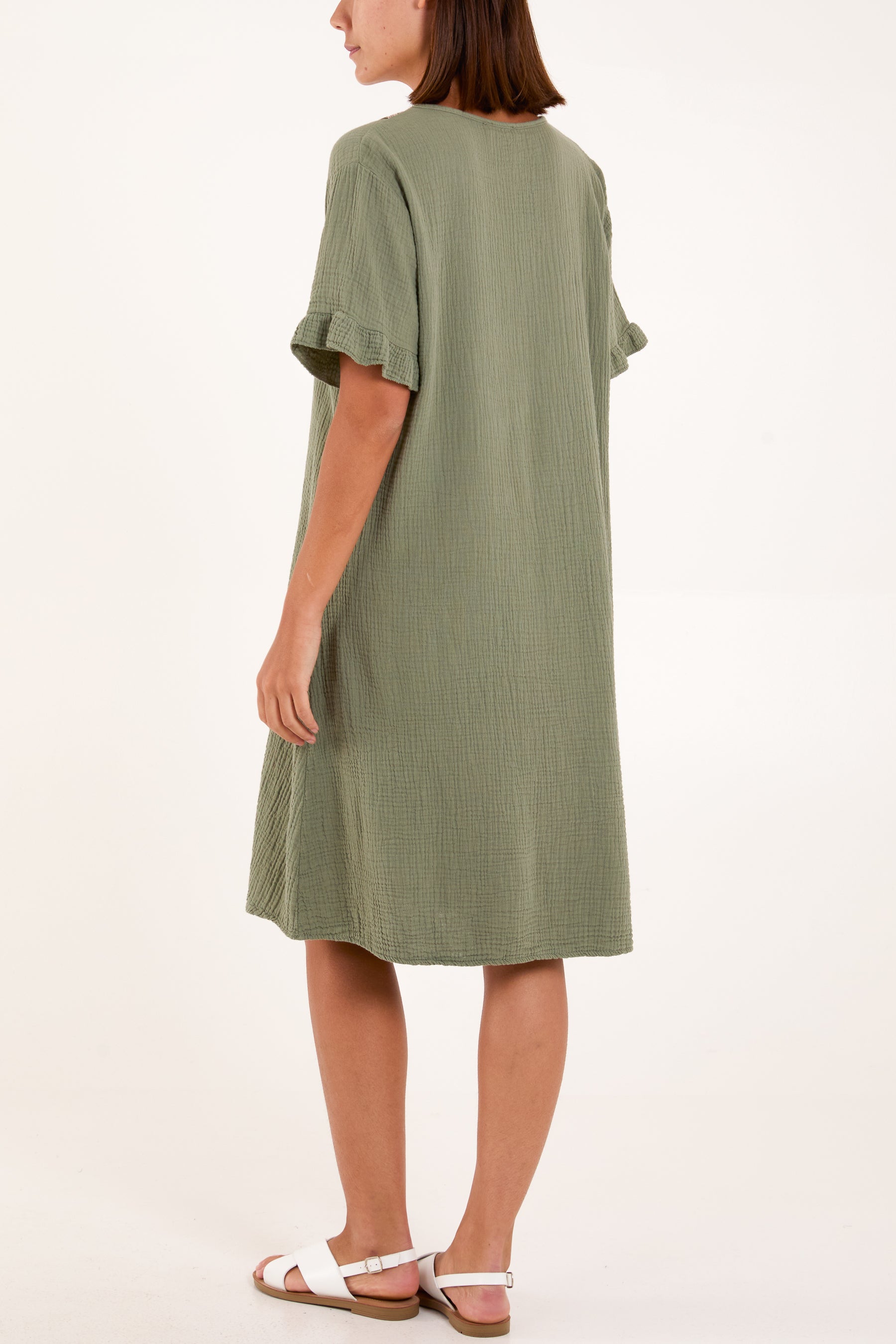 Gold Embroidered Cheesecloth Dress