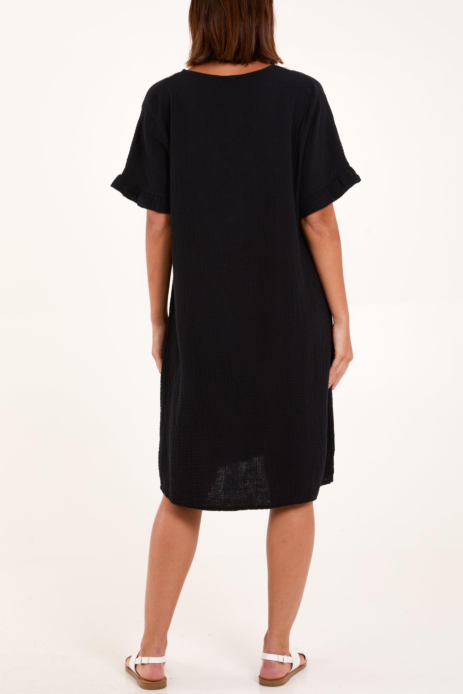 Gold Embroidered Cheesecloth Dress