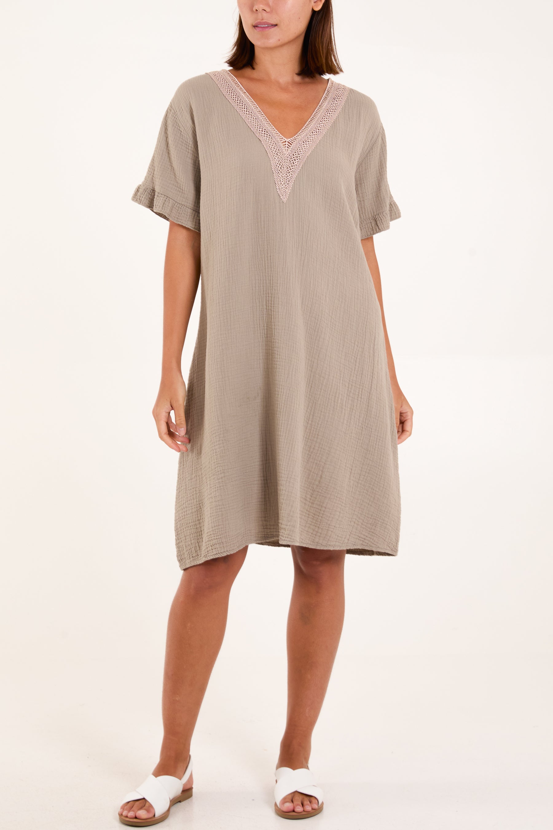 Gold Embroidered Cheesecloth Dress
