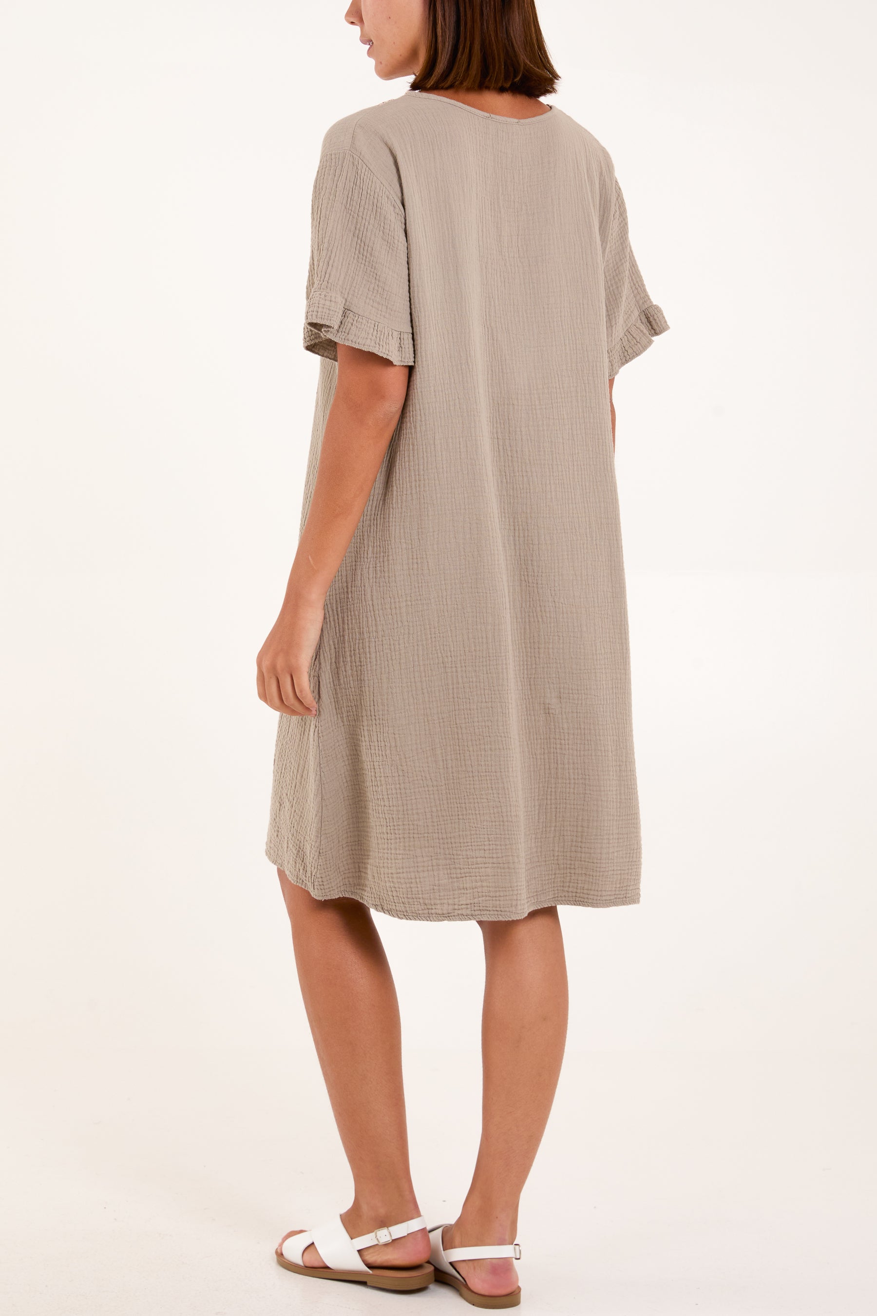 Gold Embroidered Cheesecloth Dress