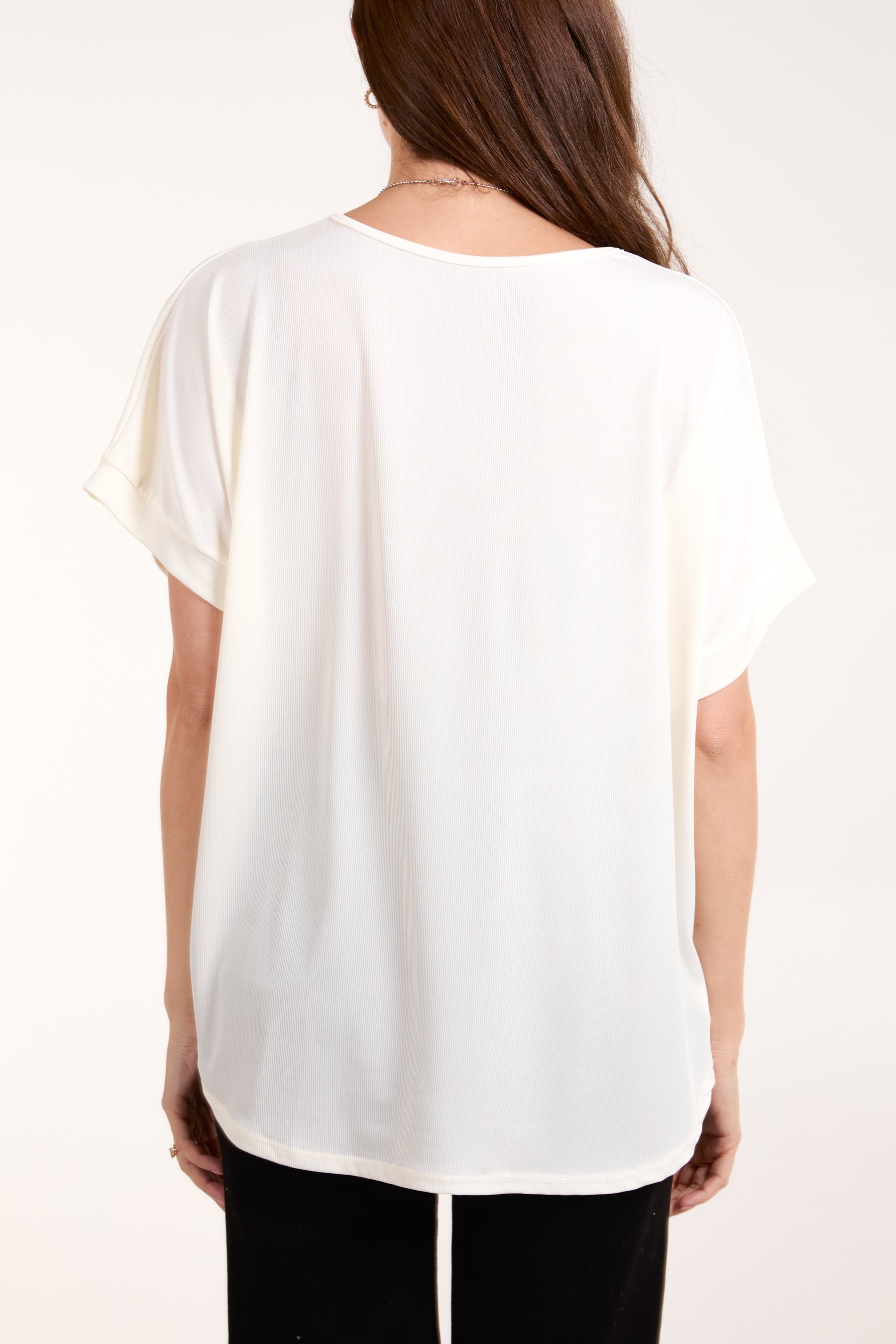 Necklace Short Sleeve Ribbed Top