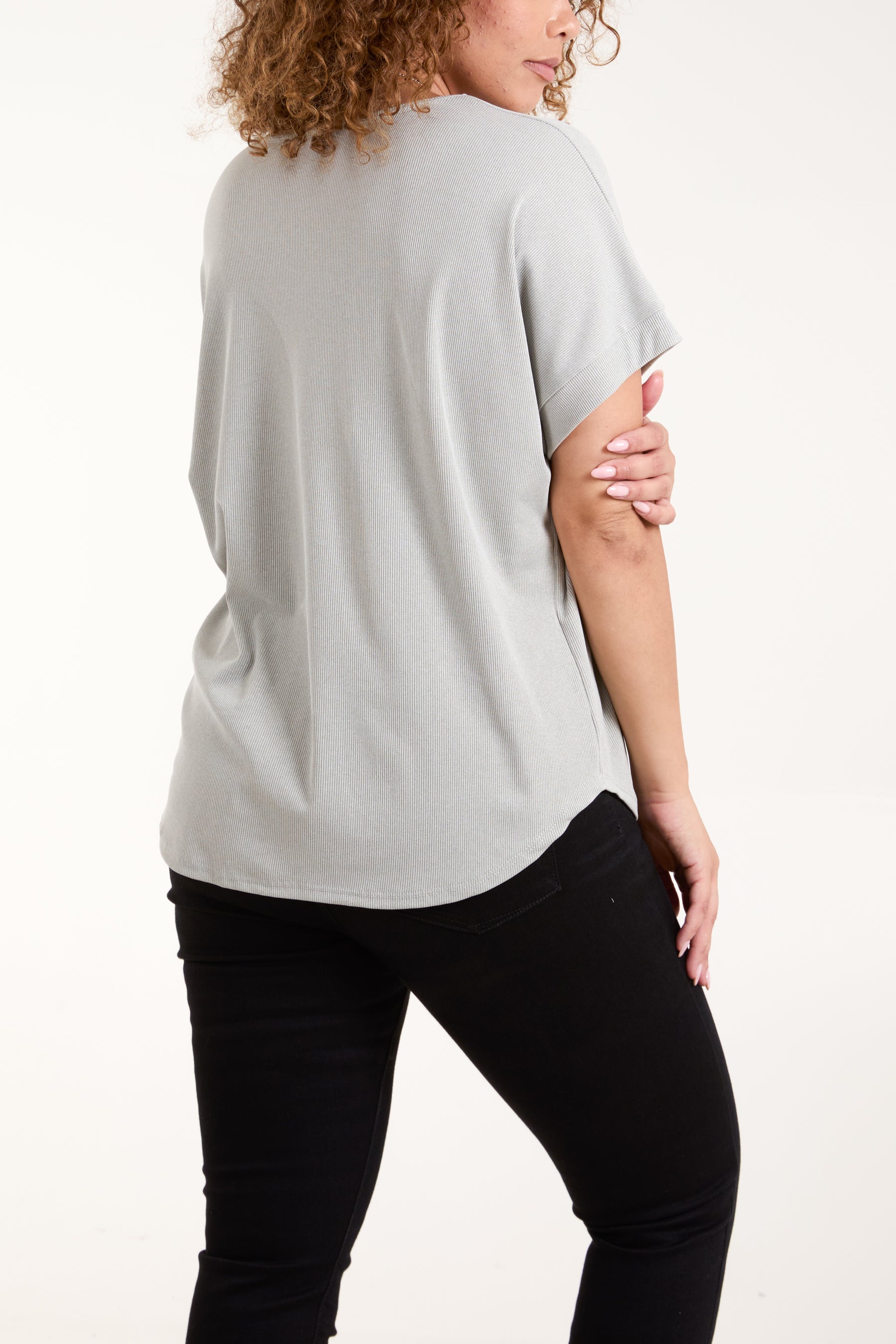 Necklace Short Sleeve Ribbed Top