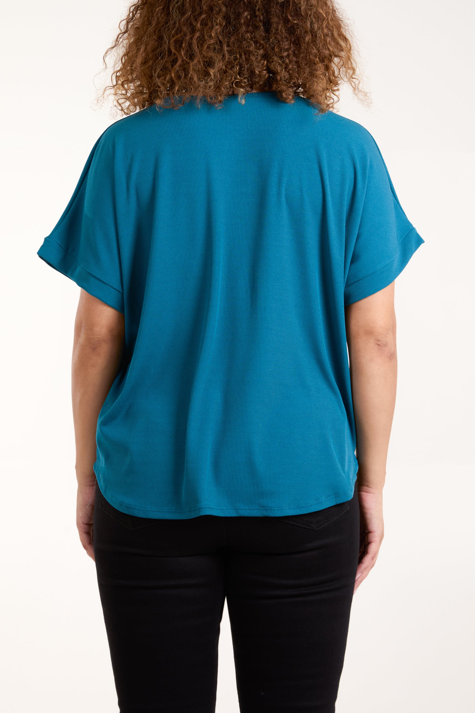 Necklace Short Sleeve Ribbed Top
