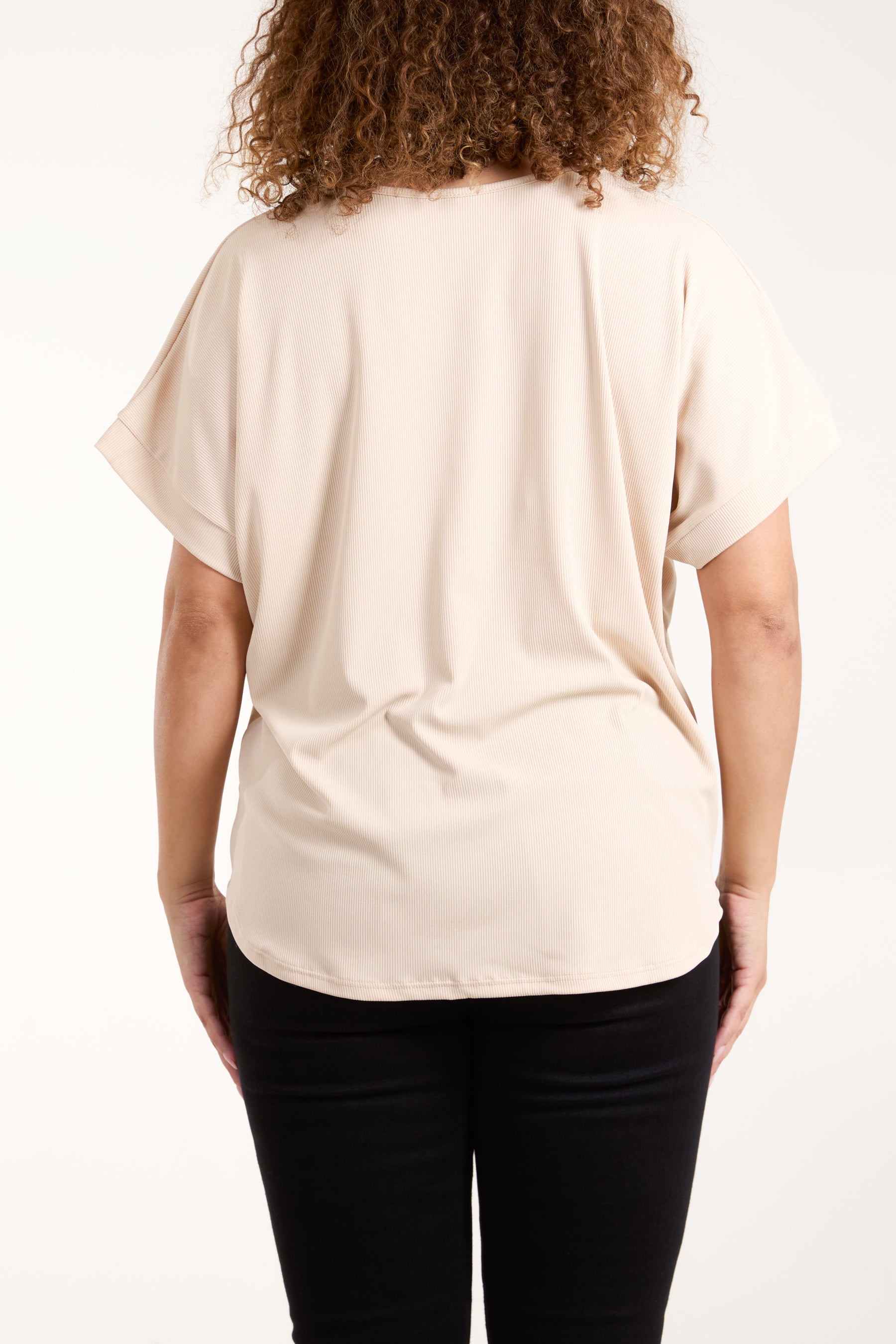 Necklace Short Sleeve Ribbed Top