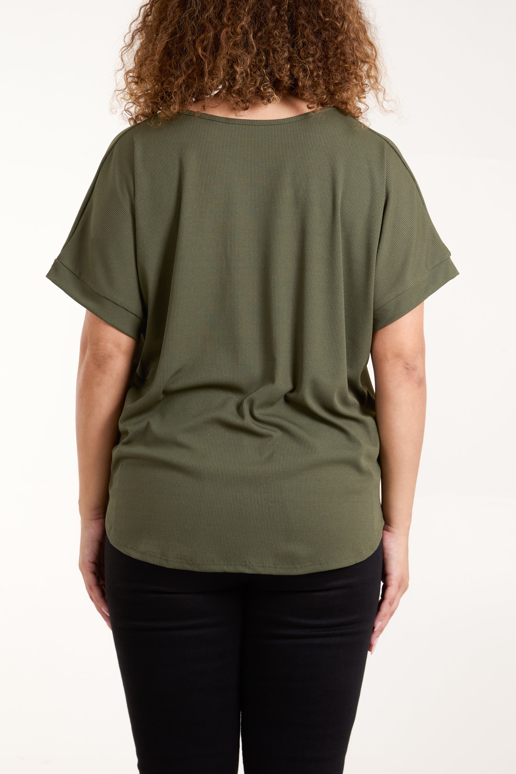Necklace Short Sleeve Ribbed Top
