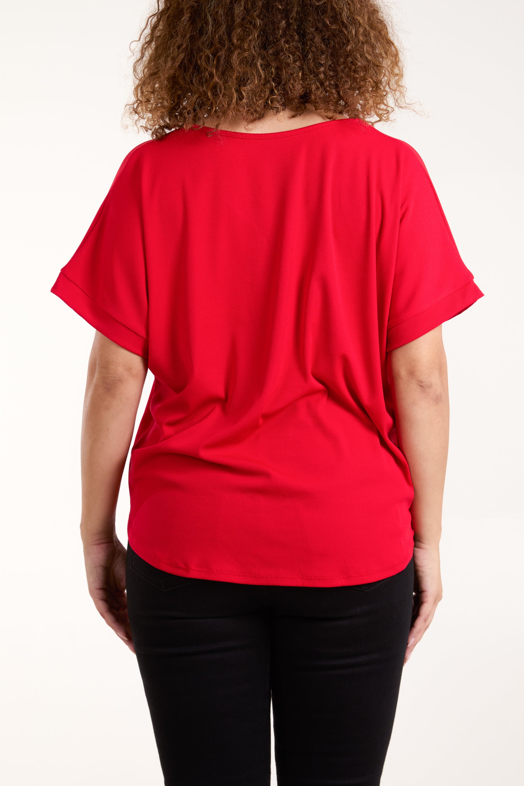 Necklace Short Sleeve Ribbed Top