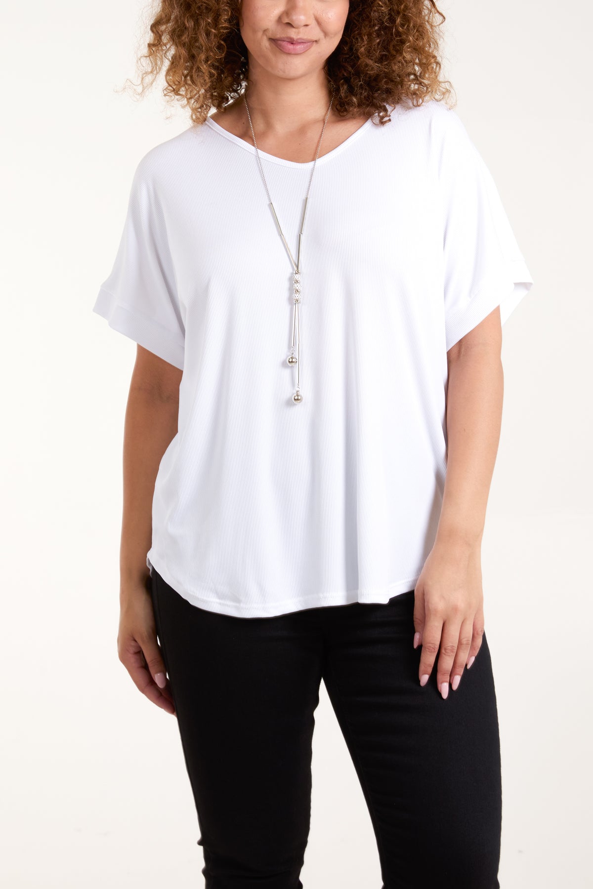 Necklace Short Sleeve Ribbed Top
