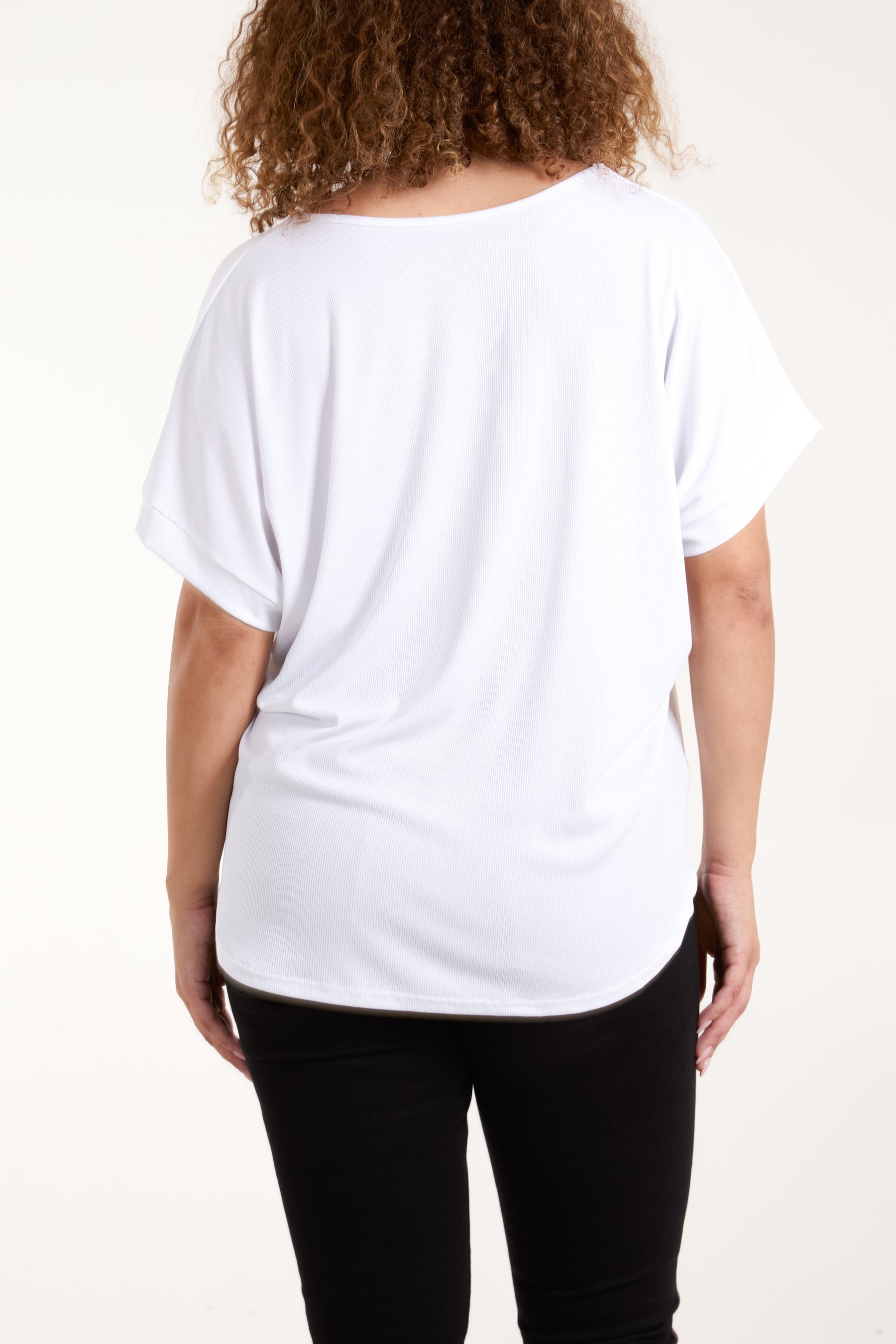 Necklace Short Sleeve Ribbed Top