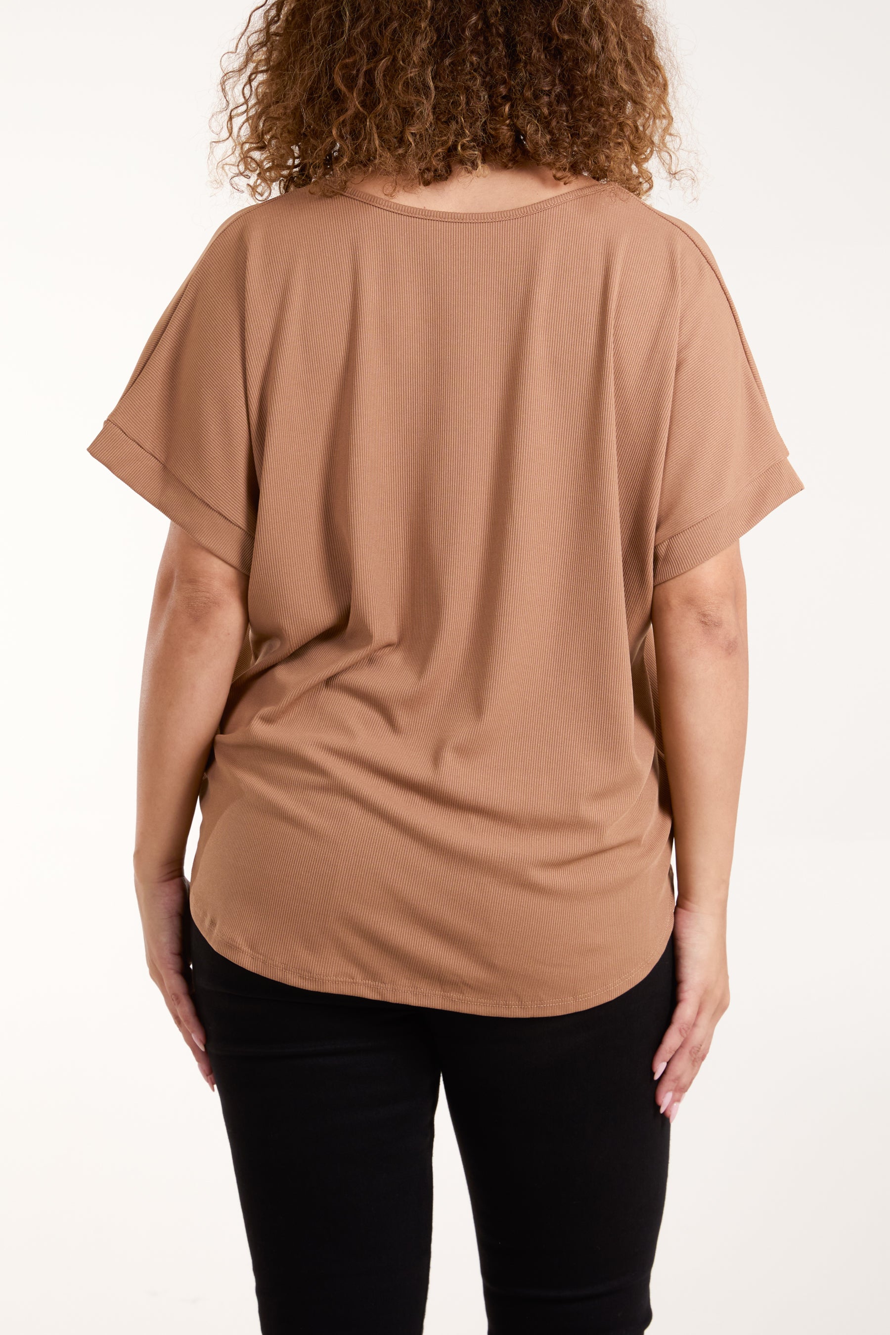 Necklace Short Sleeve Ribbed Top
